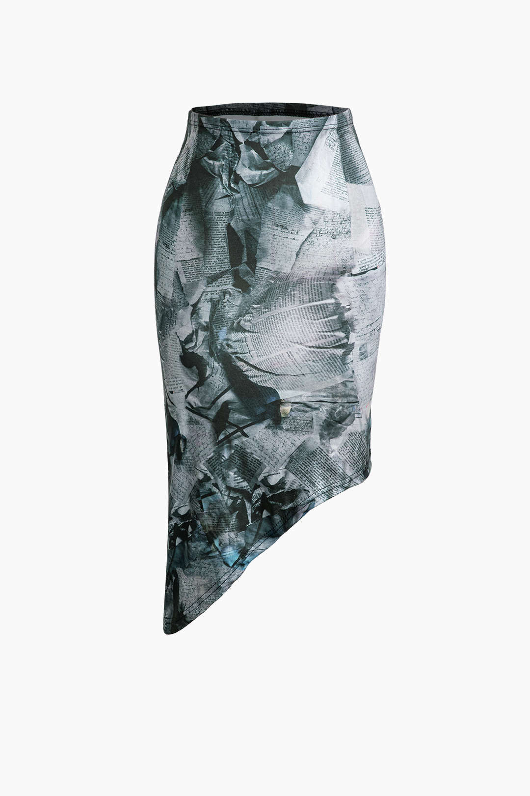 Newspaper Print Asymmetrical Midi Skirt - Y2K Aesthetic Fashion Statement Piece