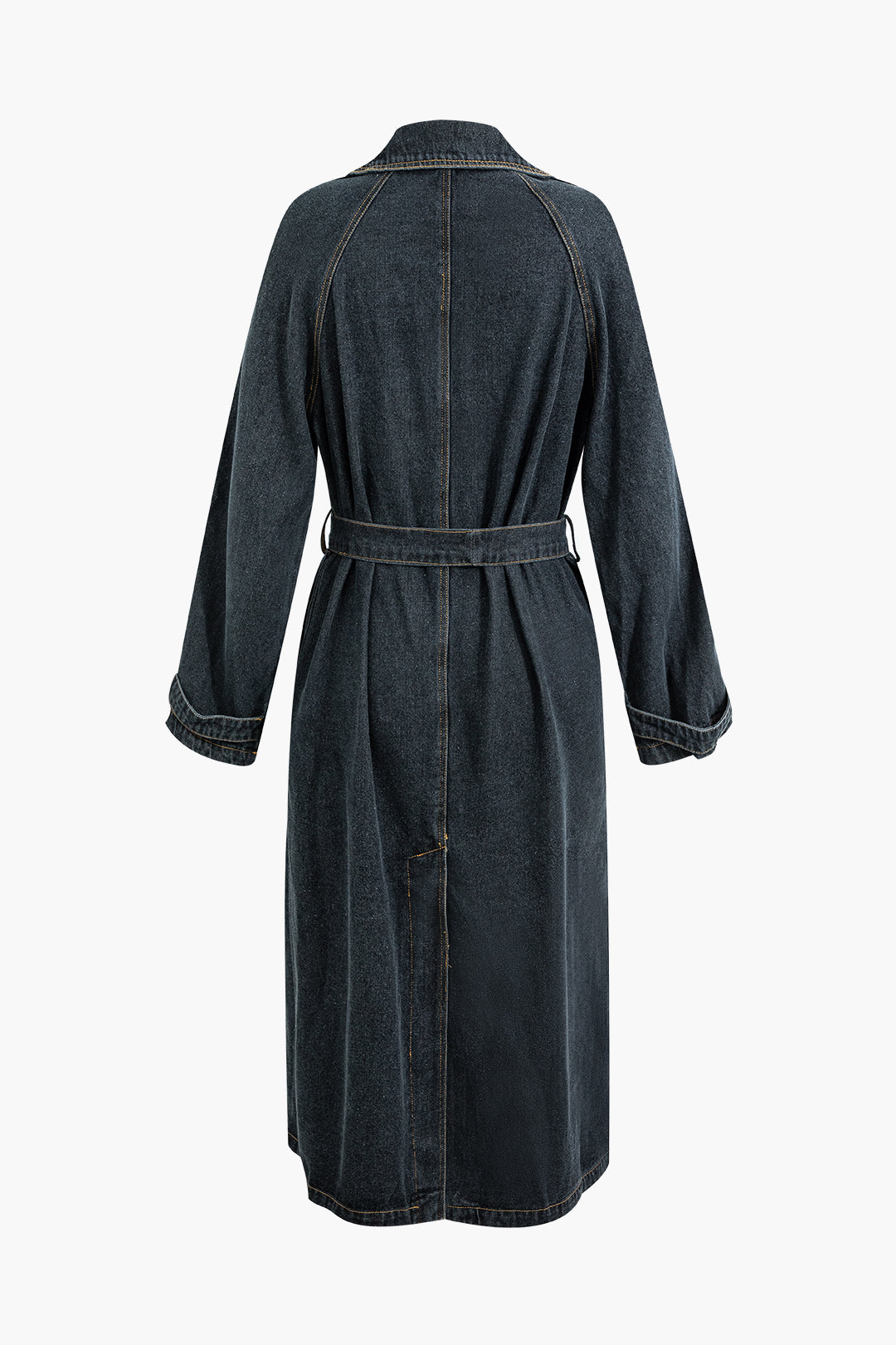 Notched Lapel Belted Denim Long Coat - Y2K Aesthetic Outerwear for Trendy Outfits