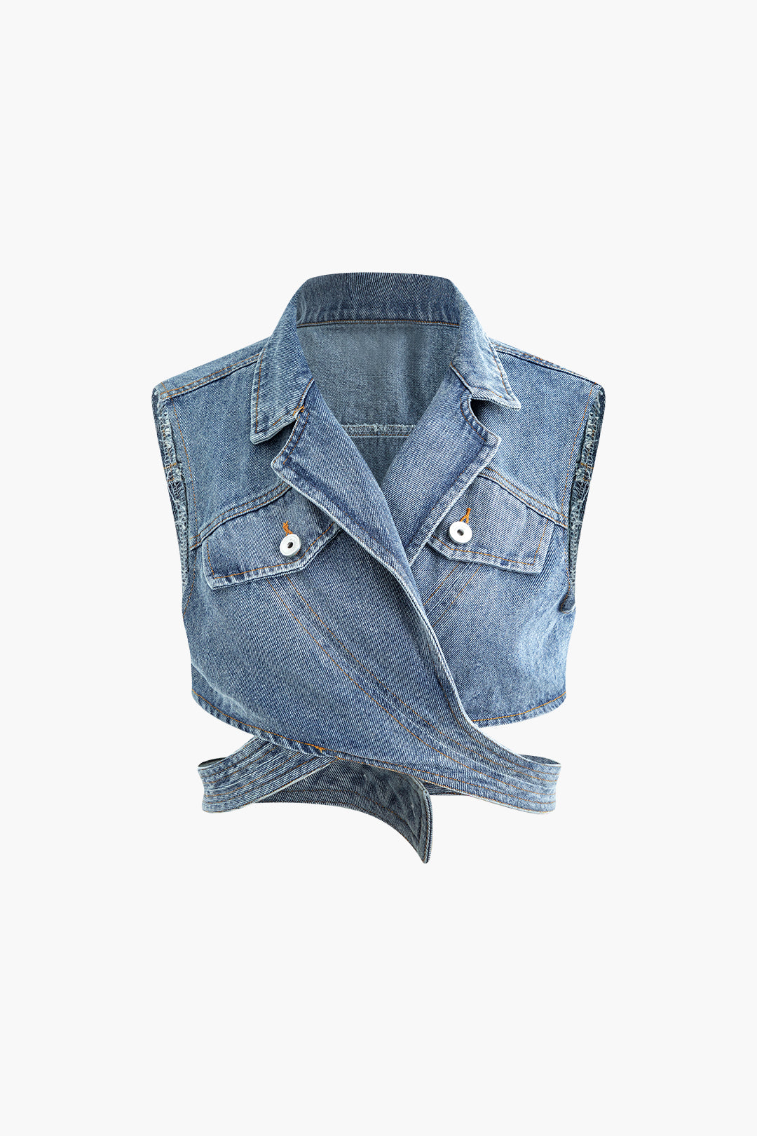 Notched Lapel Cross Hem Denim Vest - Y2K Aesthetic Layering Essential for Trendy Outfits