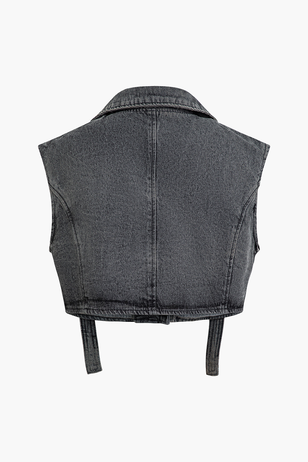 Notched Lapel Denim Vest with Belt and Flap Pockets for Y2K and Grunge Aesthetic Outfits