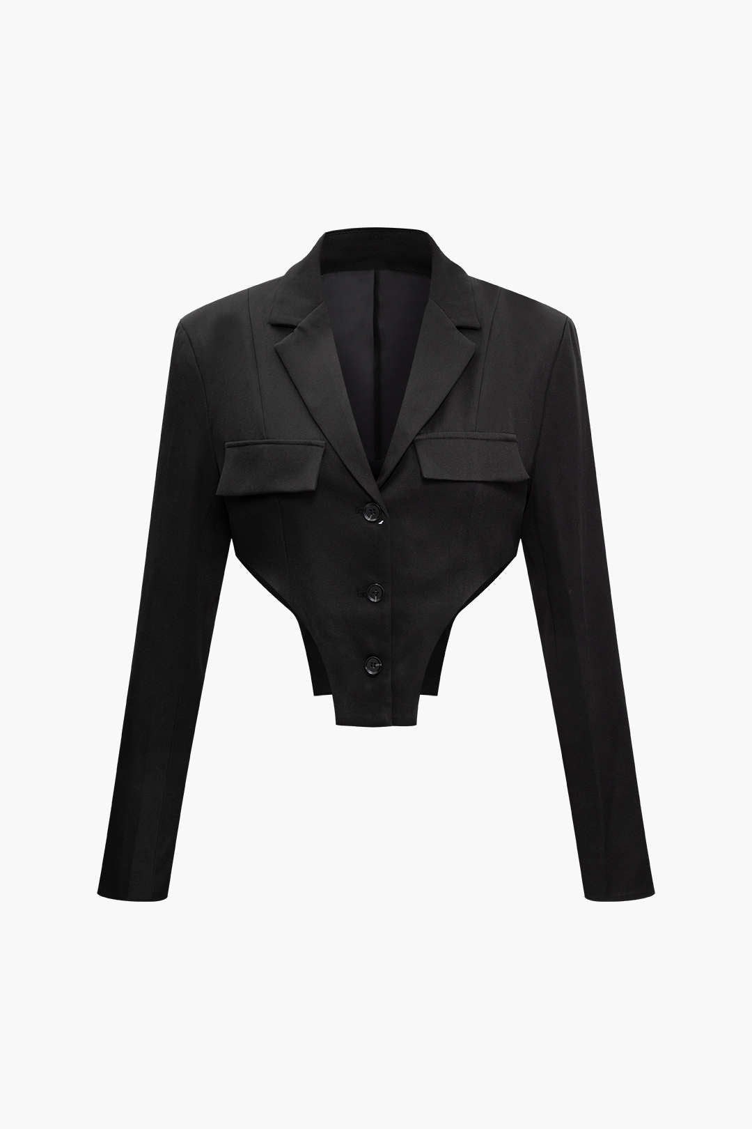 Notched Lapel V-Cut Out Button Crop Blazer for Y2K Fashion and Coquette Aesthetic