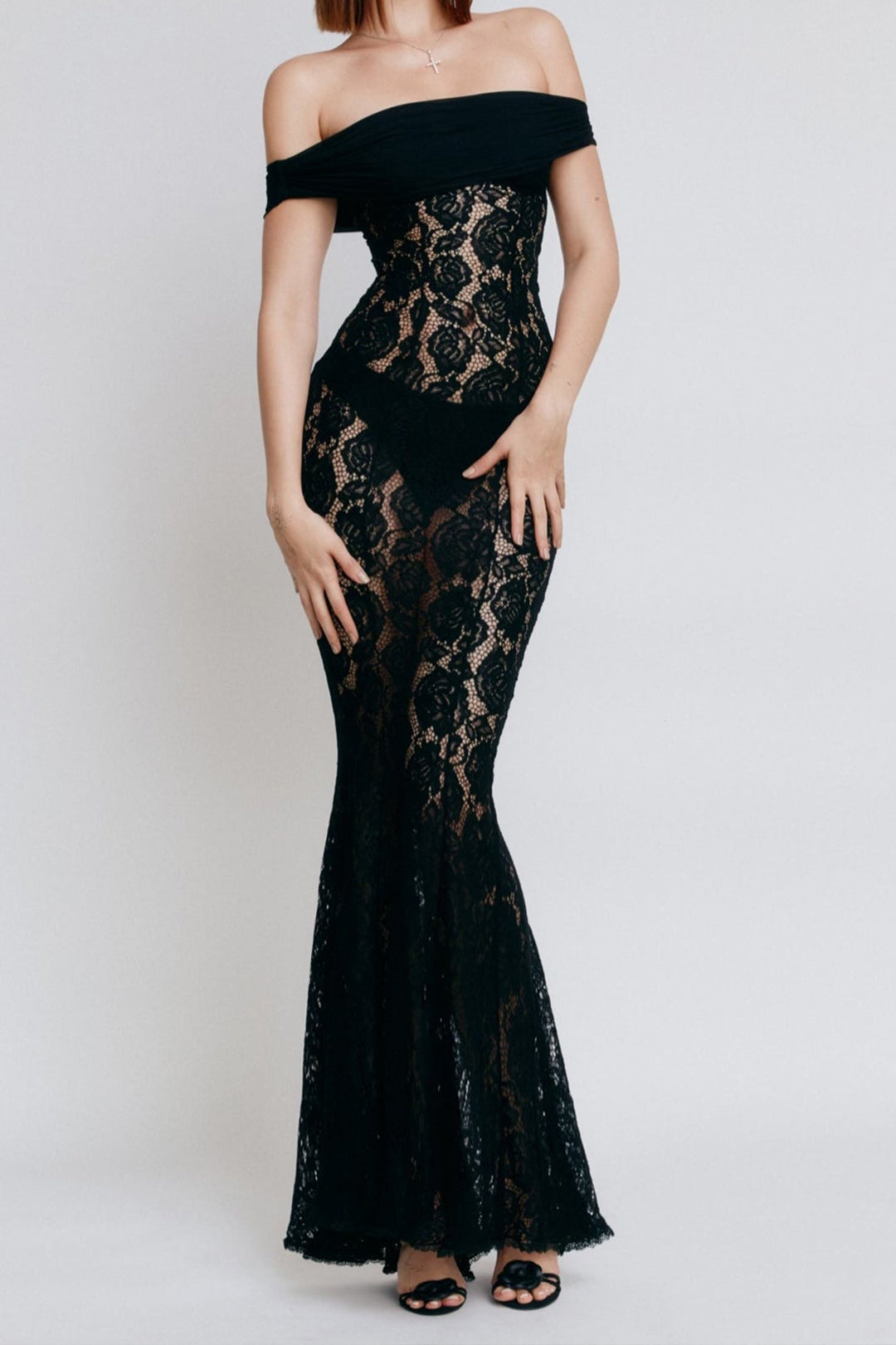 Off The Shoulder Lace Maxi Dress - Y2K Aesthetic Elegance for Chic Coquette Style