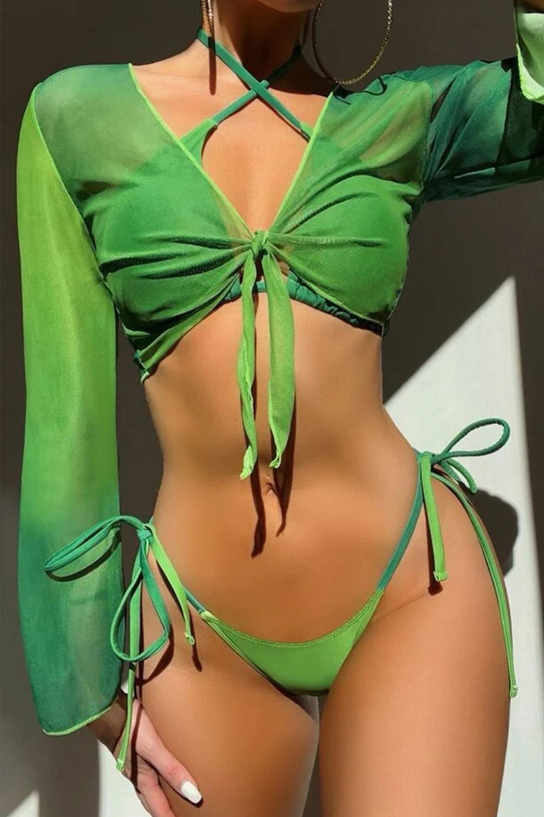 Ombre Contrast Cross Tie Halter Bikini Set - Trendy Y2K Aesthetic 3-Piece Swimwear