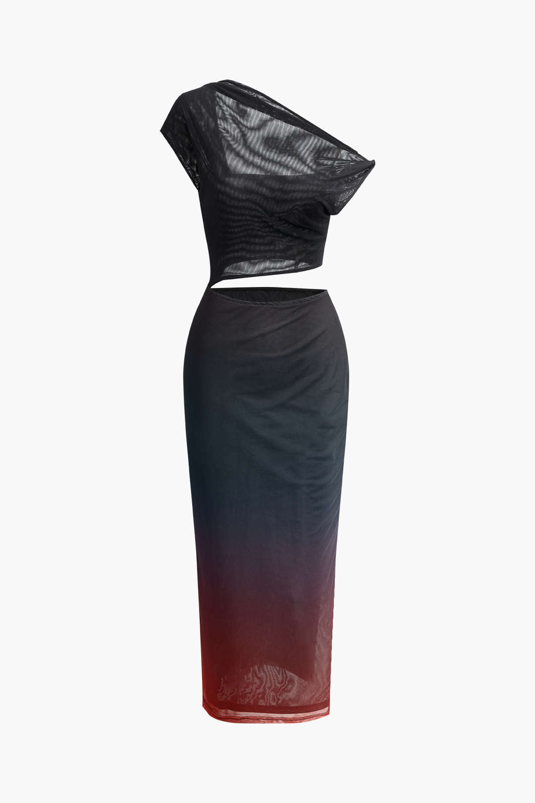 Ombre Cut Out Asymmetrical Mesh Slit Midi Dress - Y2K Aesthetic Party Dress for Trendy Looks