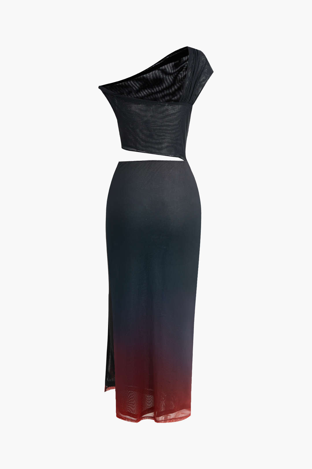 Ombre Cut Out Asymmetrical Mesh Slit Midi Dress - Y2K Aesthetic Party Dress for Trendy Looks