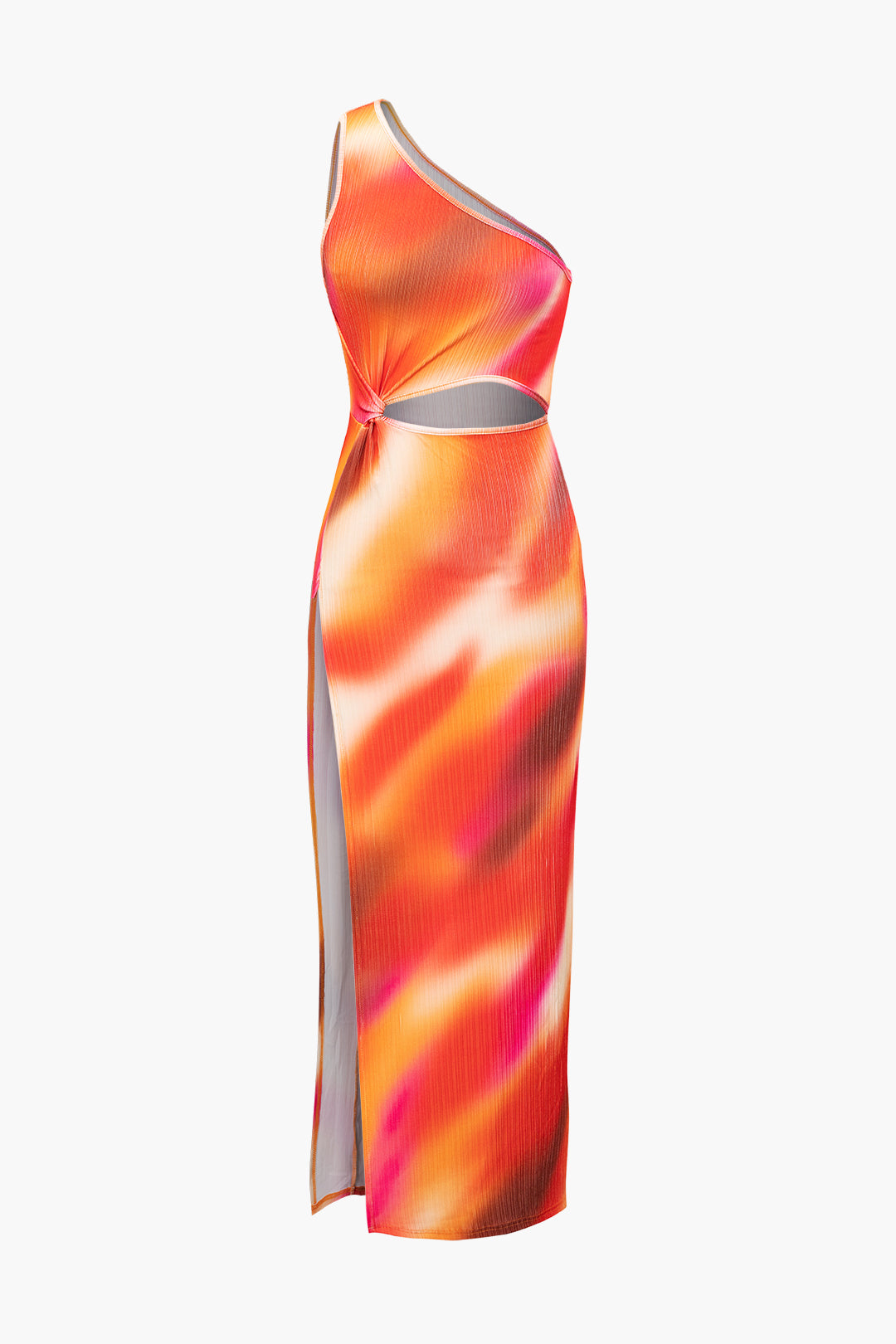 Ombre One Shoulder Ruched Cut Out Slit Maxi Dress - Y2K Aesthetic Evening Gown