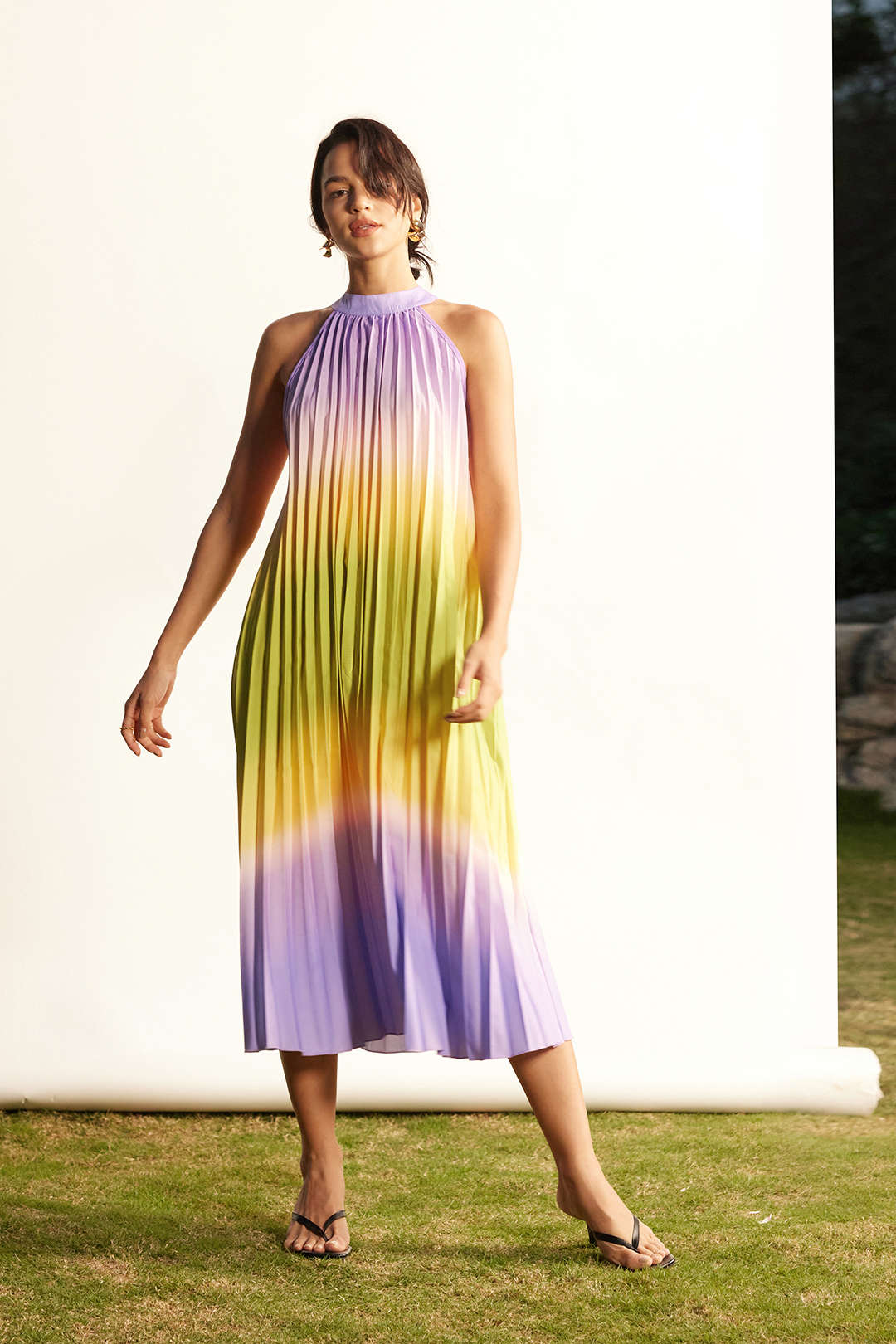 Ombre Pleated Midi Dress - Y2K Aesthetic Sleeveless Style for Chic Summer Outfits