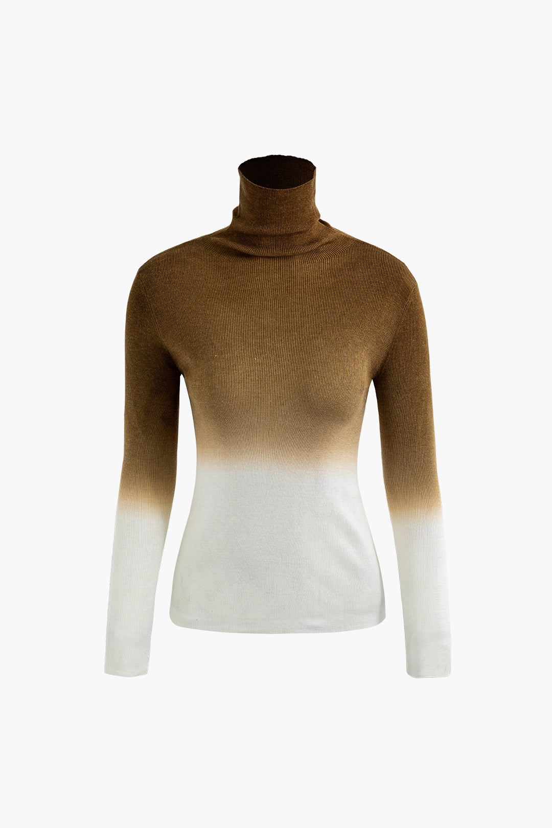 Ombre Rib Knit Long Sleeve Turtle Neck Top - Y2K Aesthetic Cute Layering Essential