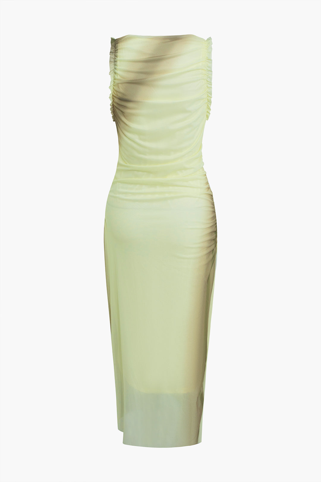 Ombre Ruched Mesh Maxi Dress - Y2K Aesthetic Sleeveless Fashion Statement Dress