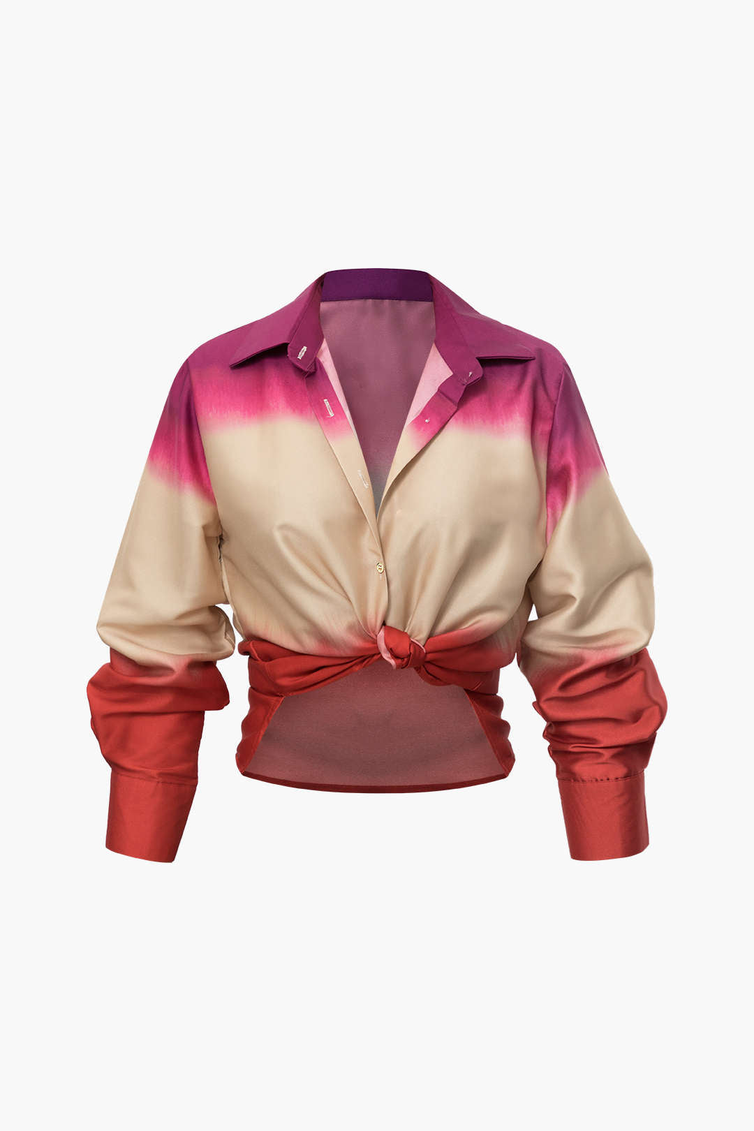 Ombre Satin Long Sleeve Shirt - Y2K Aesthetic Top for Chic Coquette Style Outfits