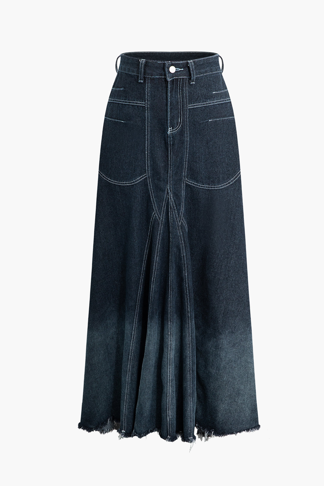 Ombre Stitching Detail Y2K Denim Mermaid Maxi Skirt for Trendy Aesthetic Outfits