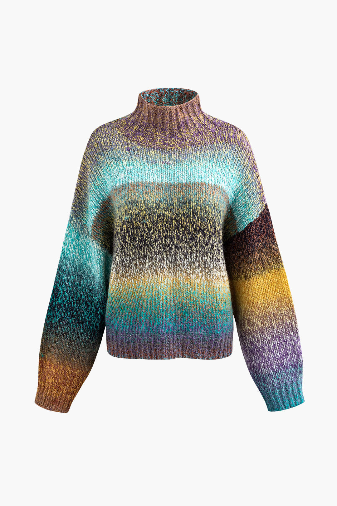 Ombre Turtleneck Drop Shoulder Long Sleeve Sweater - Y2K Aesthetic Cozy Fashion Top