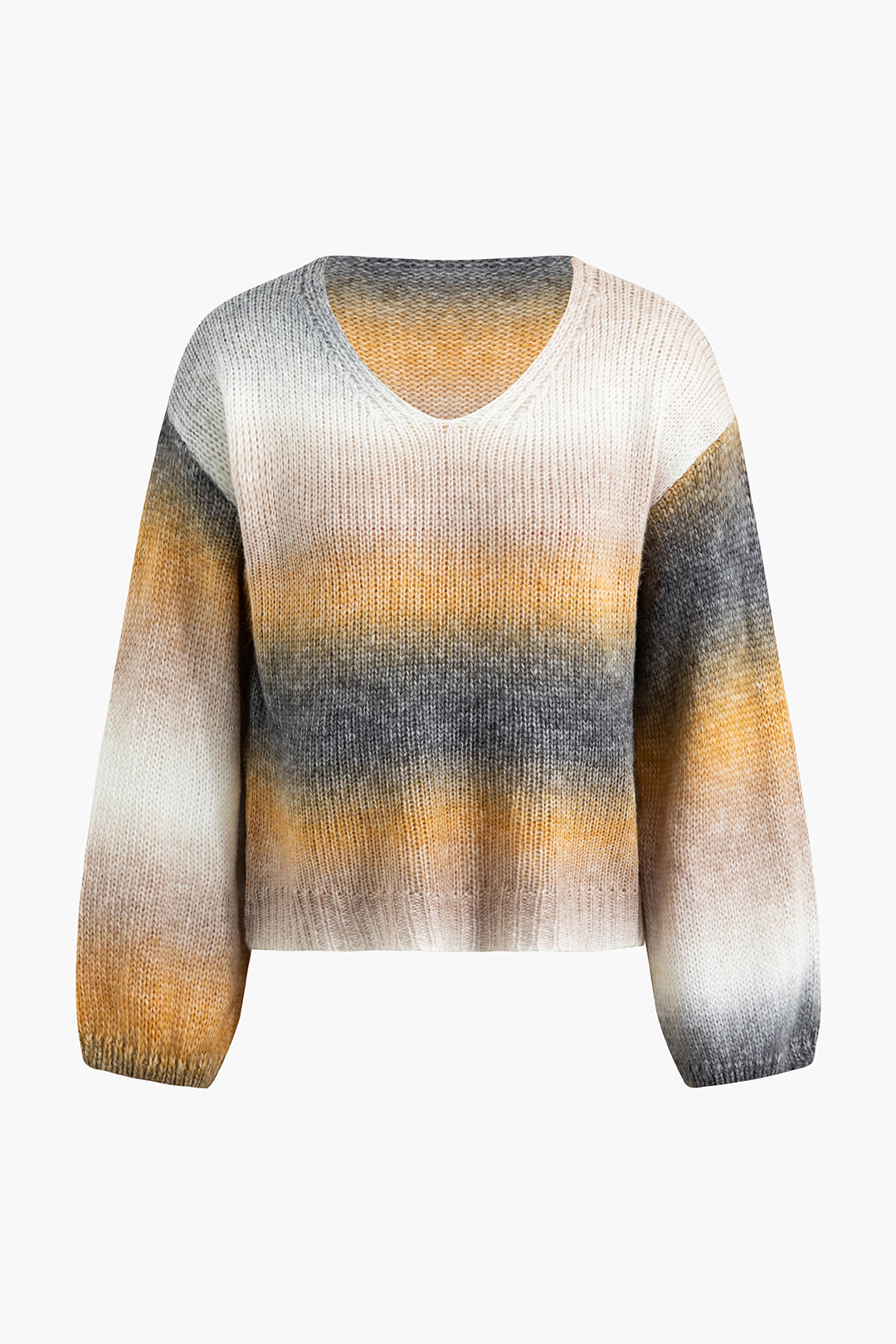 Ombre V-Neck Long Sleeve Knit Sweater - Y2K Aesthetic Cozy Top for Stylish Outfits