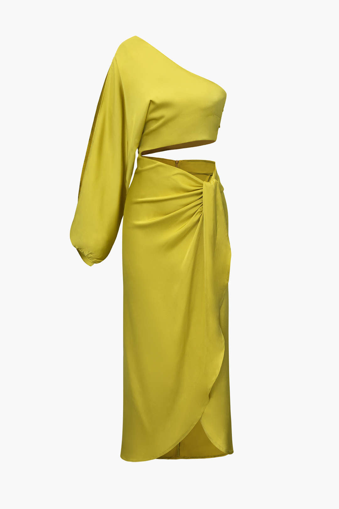 One Shoulder Cut Out Ruched Satin Midi Dress - Y2K Aesthetic Party Dress for Chic Looks