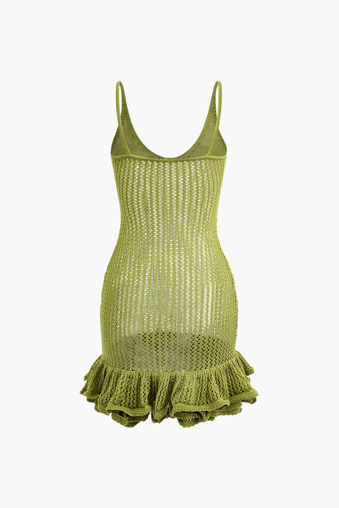 Open Knit Ruffle Hem Cami Mini Dress - Y2K Aesthetic Cute Dress for Coquette Style