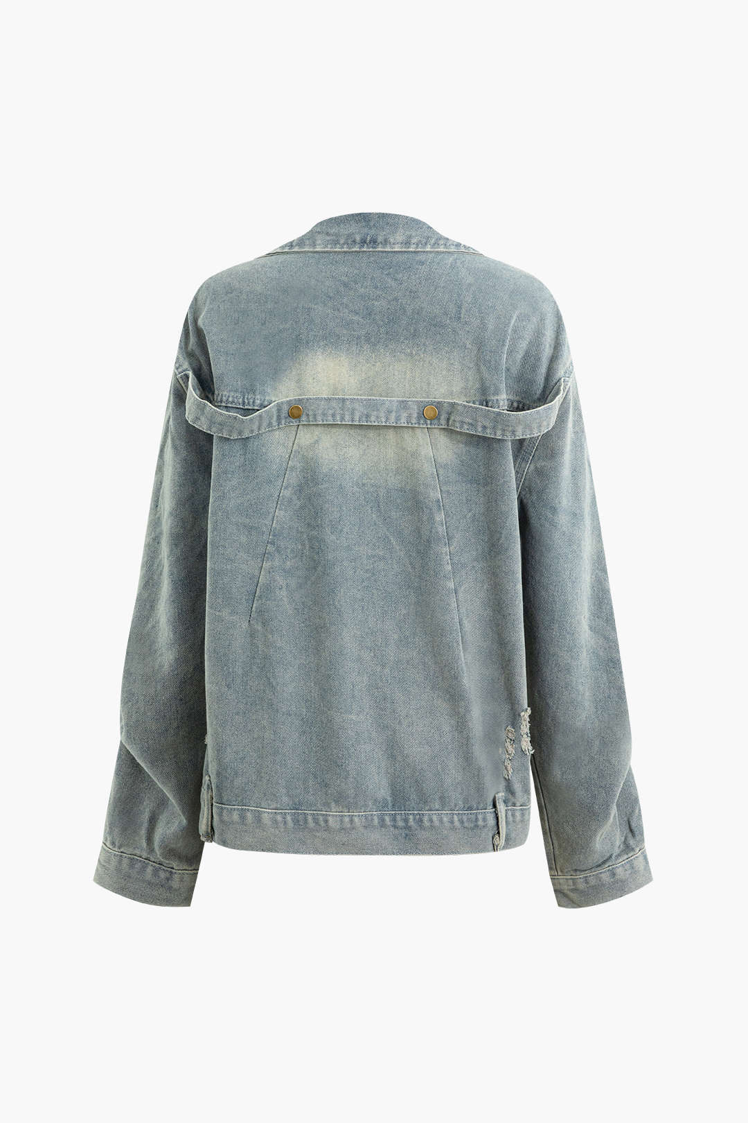 Oversized Distressed Asymmetrical Collar Denim Jacket for Y2K Grunge Aesthetic Outfits