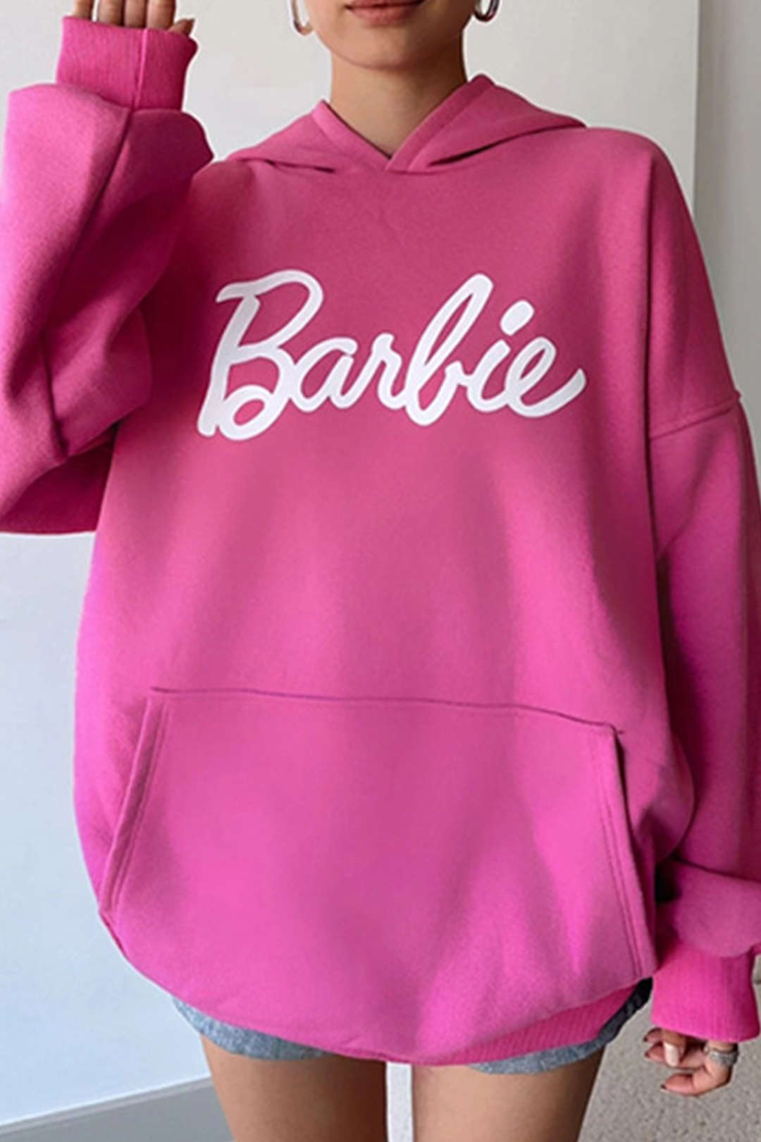 Oversized Y2K Barbie Letter Print Hoodie for Comfy Coquette Aesthetic Outfits