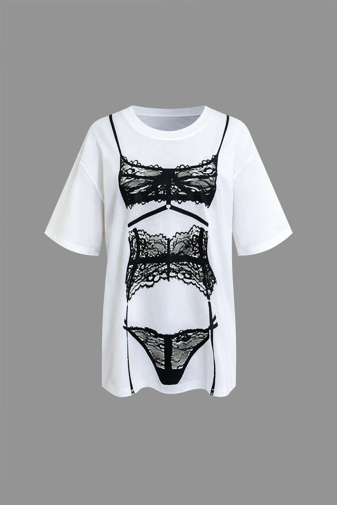 Oversized Y2K Lace Lingerie Print T-Shirt for Coquette and Grunge Aesthetic Lovers