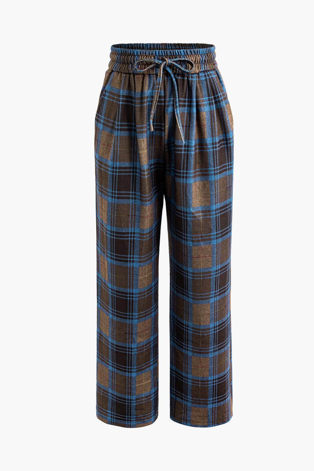 Plaid Drawstring Straight Leg Pants for Y2K Aesthetic and Coquette Style Outfits