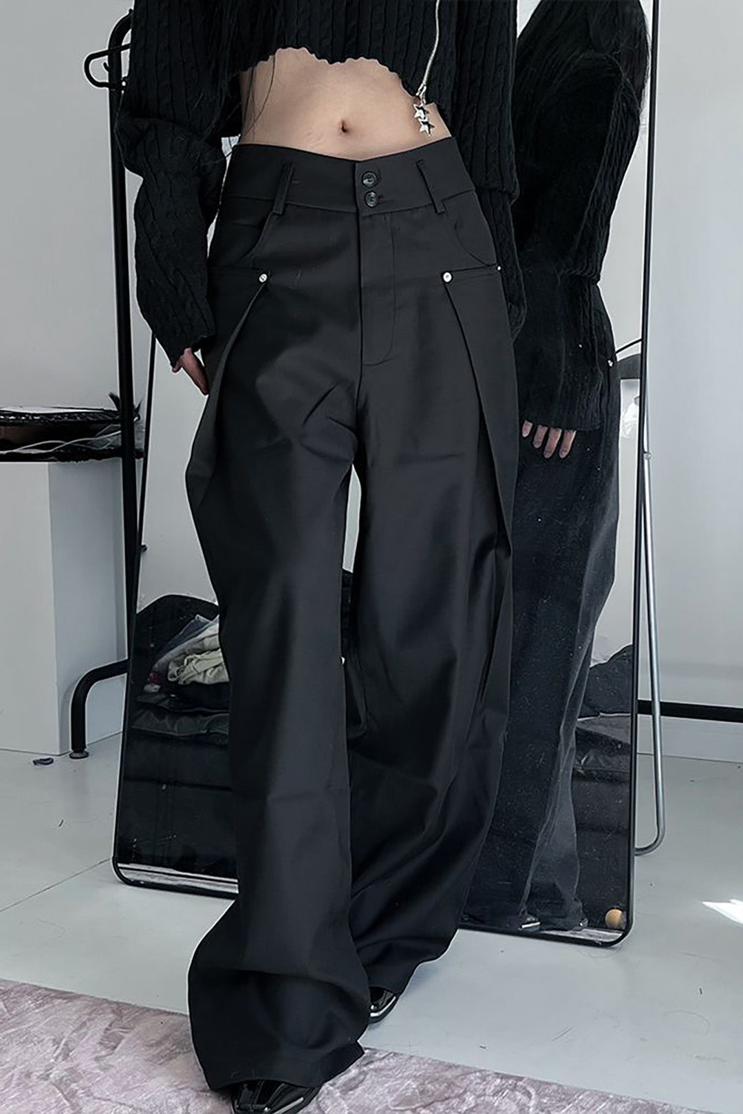 Pleated High Waist Wide Leg Pants - Y2K Aesthetic Fashion for Effortless Style