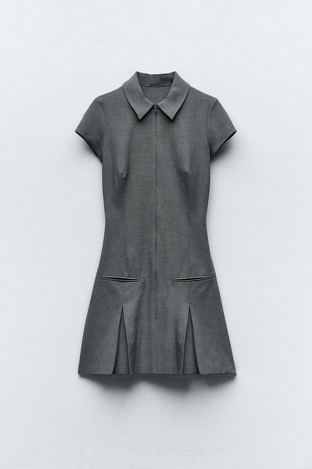 Pleated Mini Dress with Collared Short Sleeves - Y2K Aesthetic Cute Dress