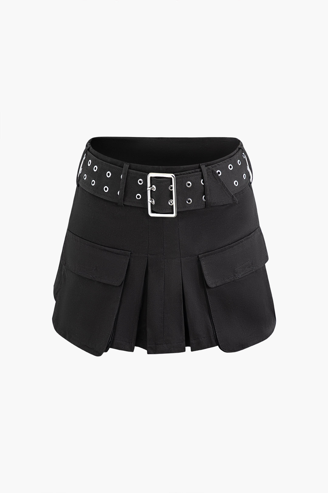 Pleated Mini Skirt with Flap Pockets and Buckle Belt - Y2K Aesthetic Fashion Essential