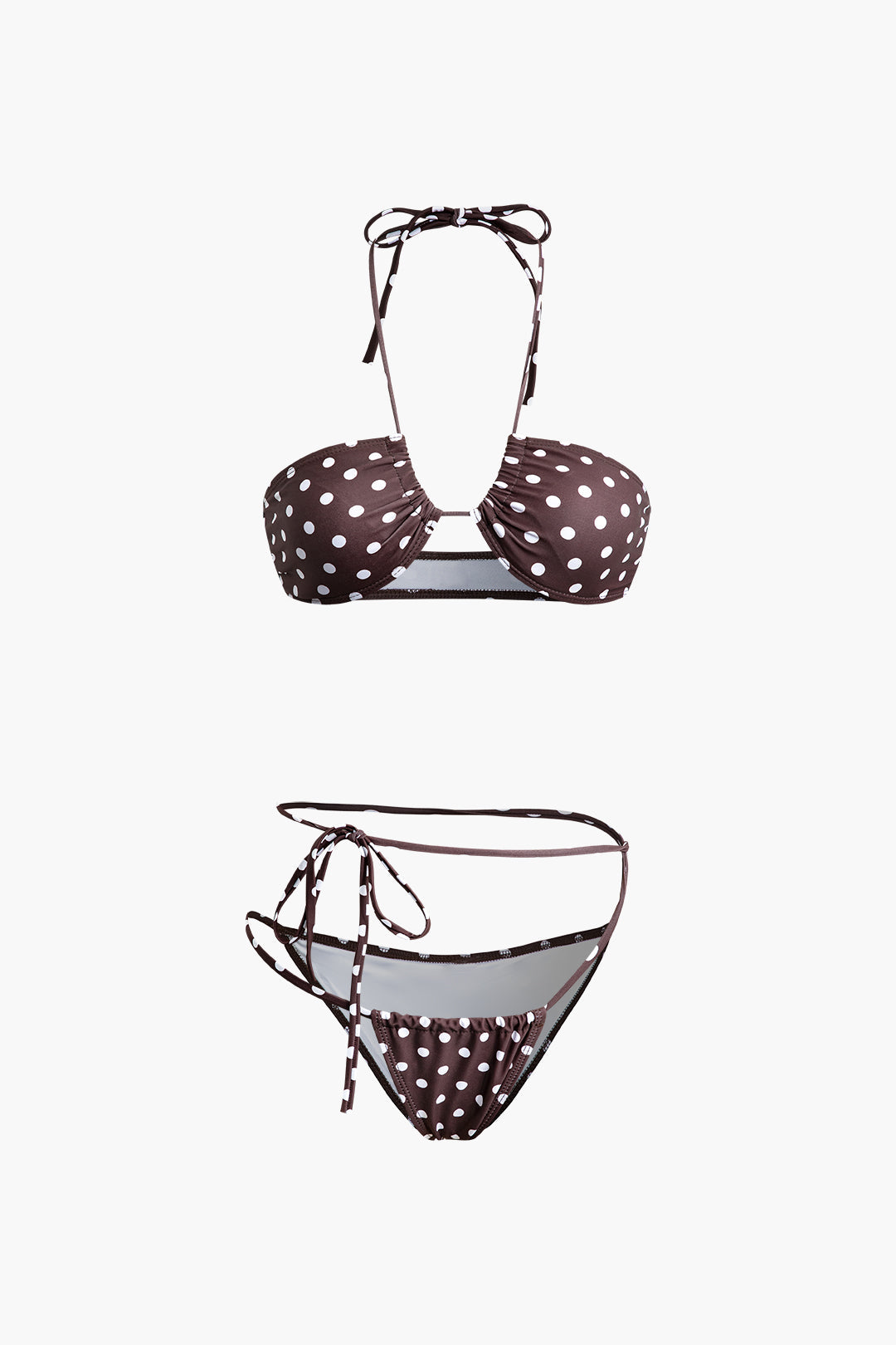 Polka Dot Print Tie Halter Bikini Set - Y2K Aesthetic Swimwear for Trendy Summer Vibes