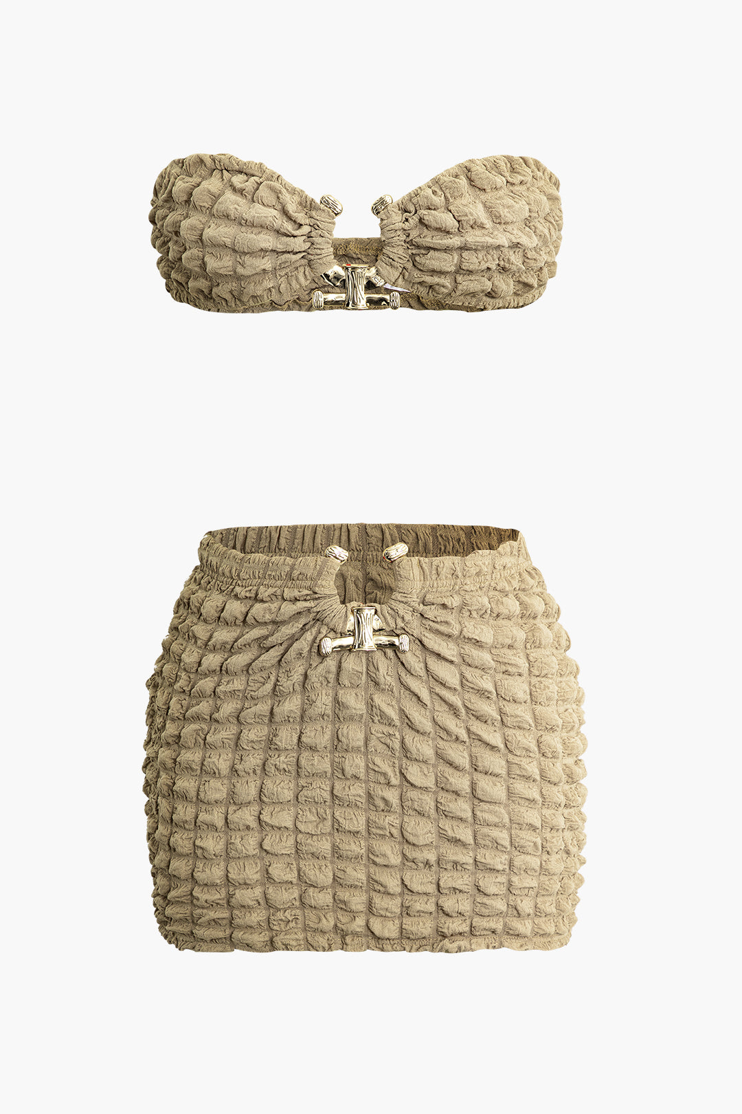 Popcorn Textured Y2K Tube Top and Mini Skirt Set for Trendy Aesthetic Outfits