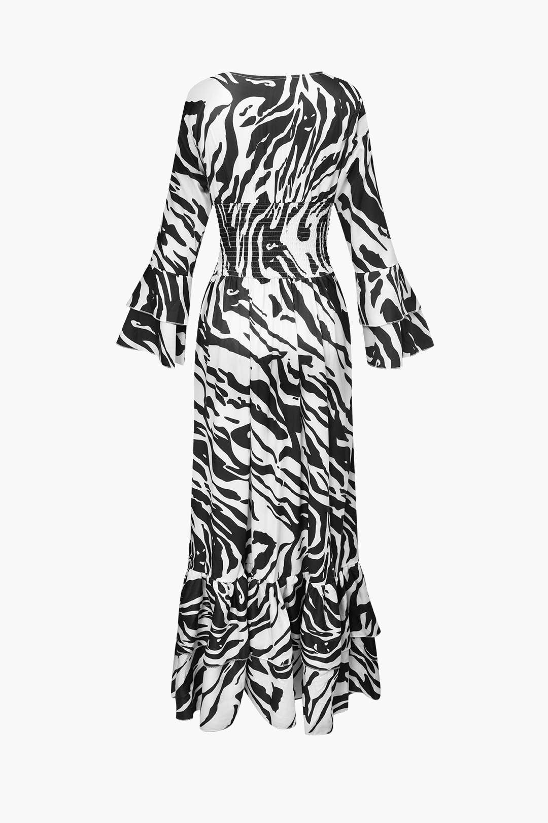 Printed V-Neck Smocked Tiered Maxi Dress in Y2K Aesthetic for Effortless Style