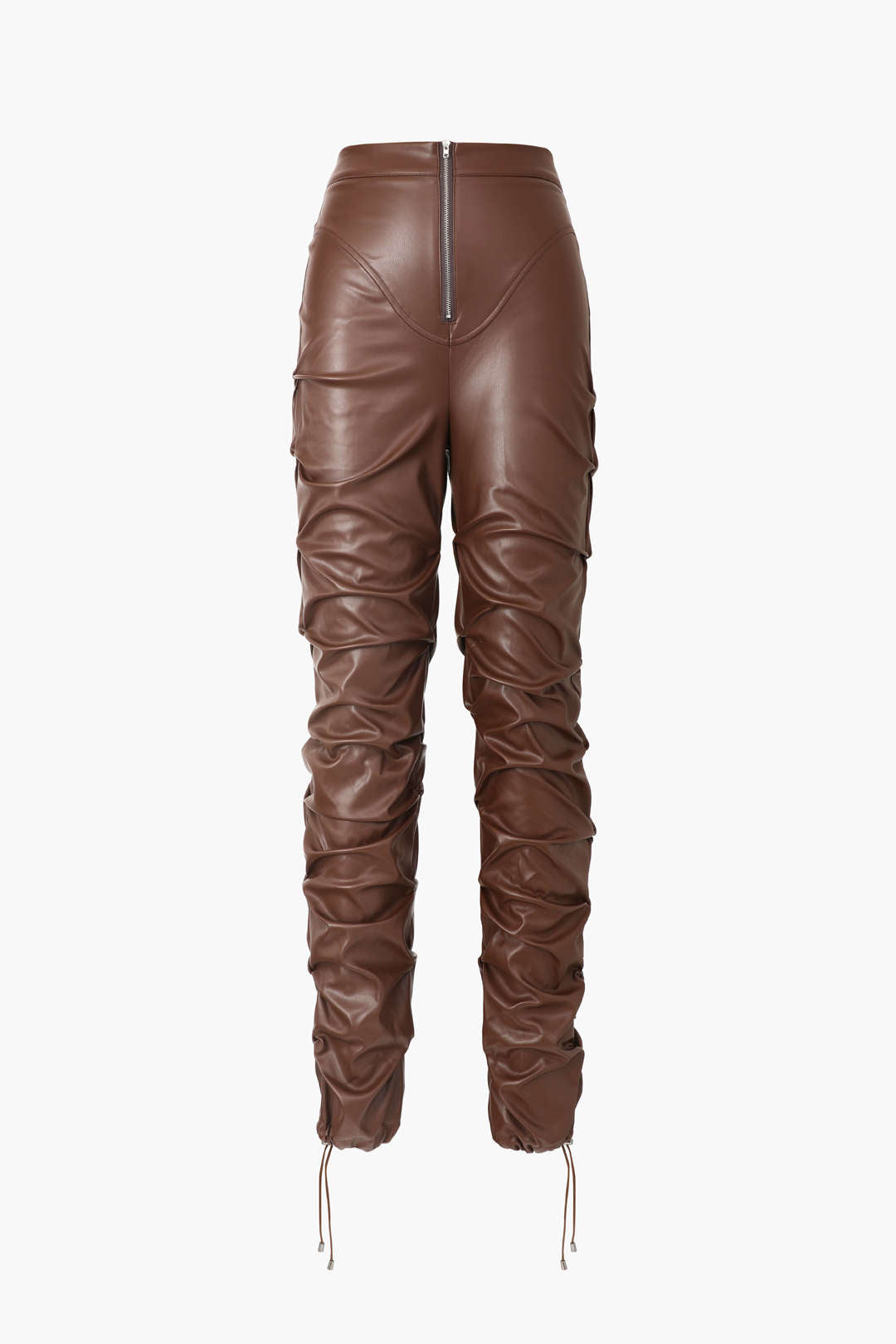 Punk-Inspired Faux Leather High-Waisted Gathered Skinny Leg Pants for Edgy Y2K Style