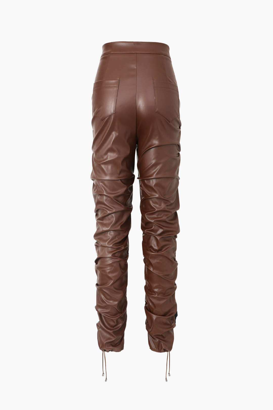 Punk-Inspired Faux Leather High-Waisted Gathered Skinny Leg Pants for Edgy Y2K Style