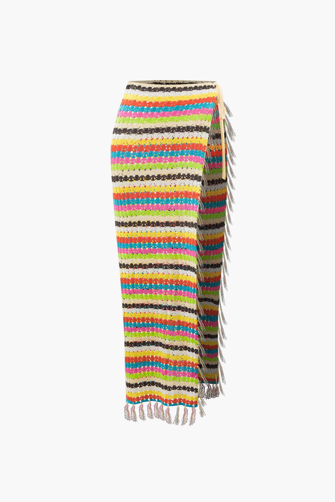 Rainbow Crochet Split Tassel Y2K Aesthetic Cover-Up Skirt for Trendy Summer Outfits