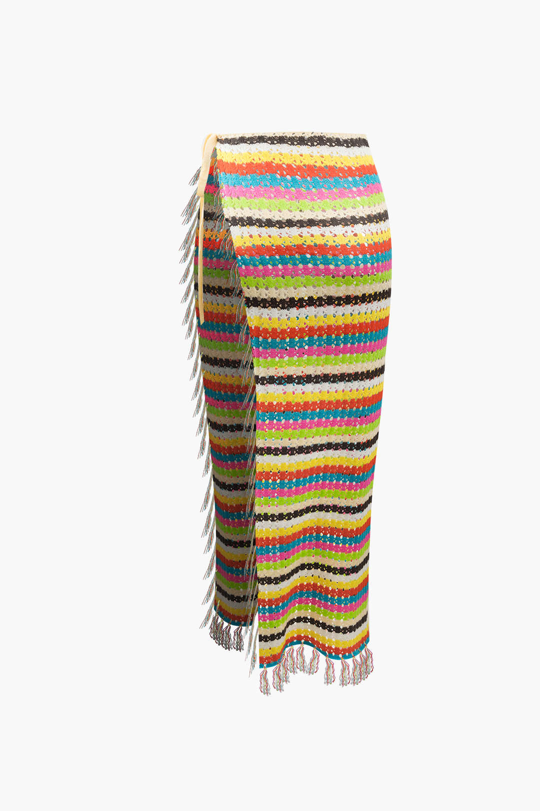 Rainbow Crochet Split Tassel Y2K Aesthetic Cover-Up Skirt for Trendy Summer Outfits