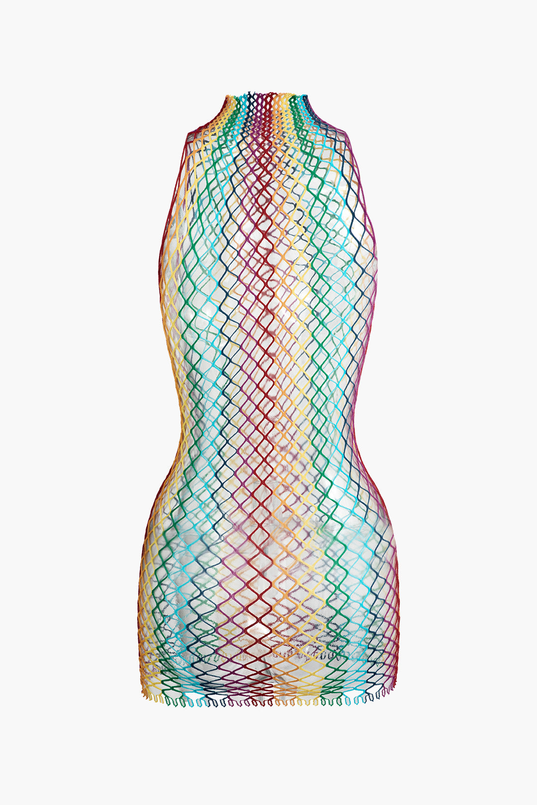 Rainbow Fishnet Mock Neck Tank Top - Y2K Aesthetic Cover Up for Trendy Outfits