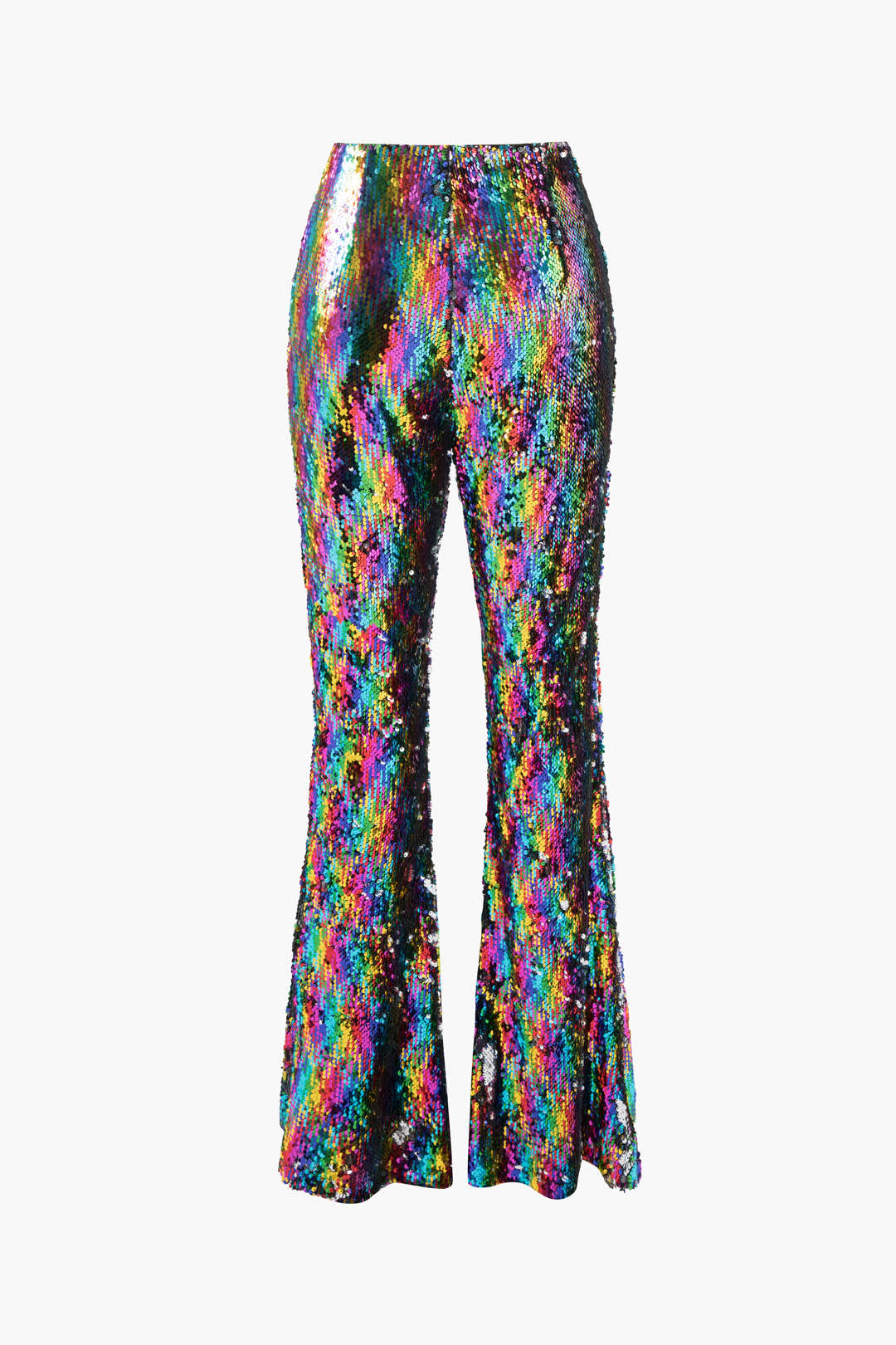 Rainbow Sequin Y2K Flared Pants for Aesthetic Outfits and Grunge Style Fashion