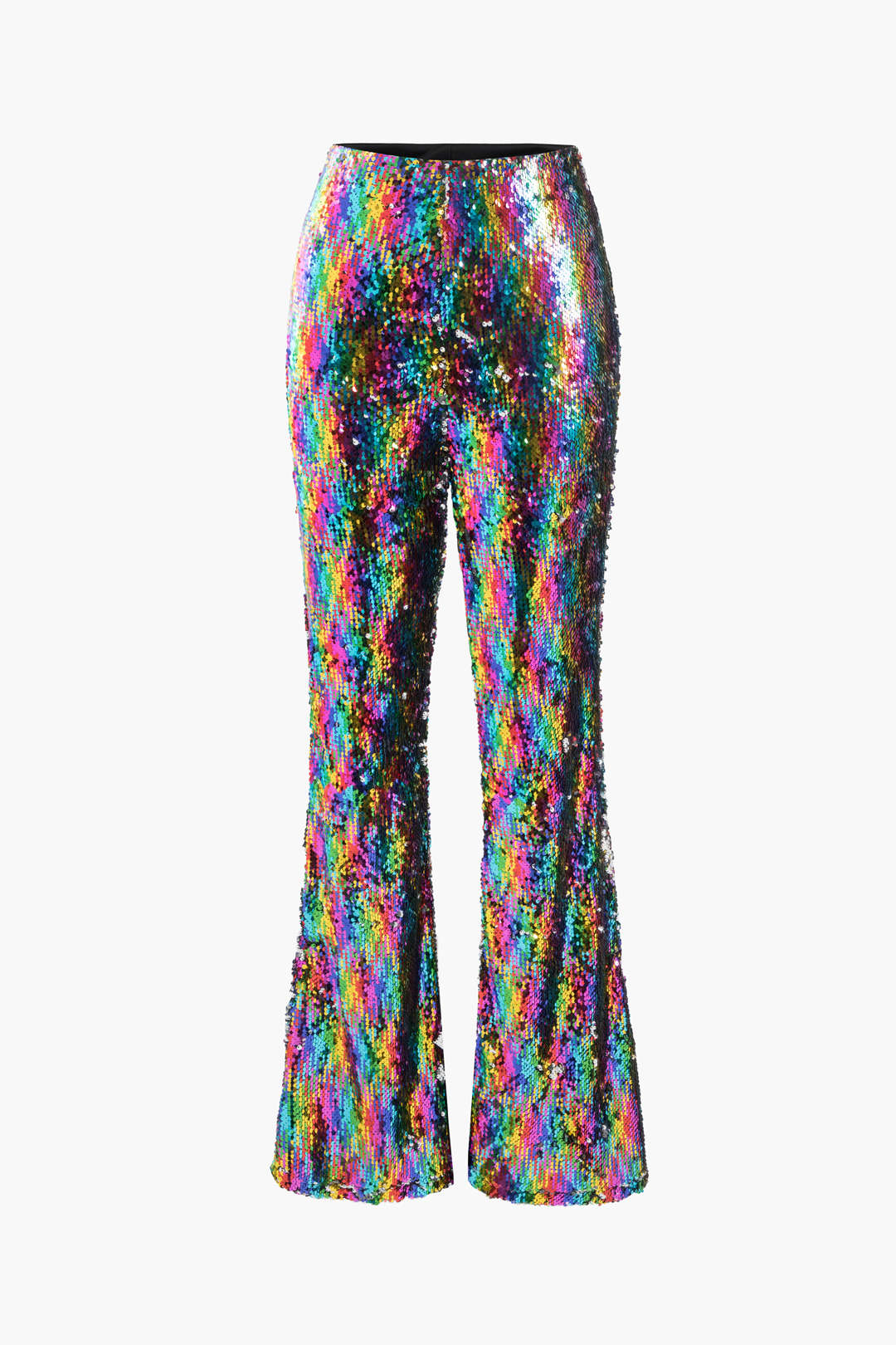 Rainbow Sequin Y2K Flared Pants for Aesthetic Outfits and Grunge Style Fashion