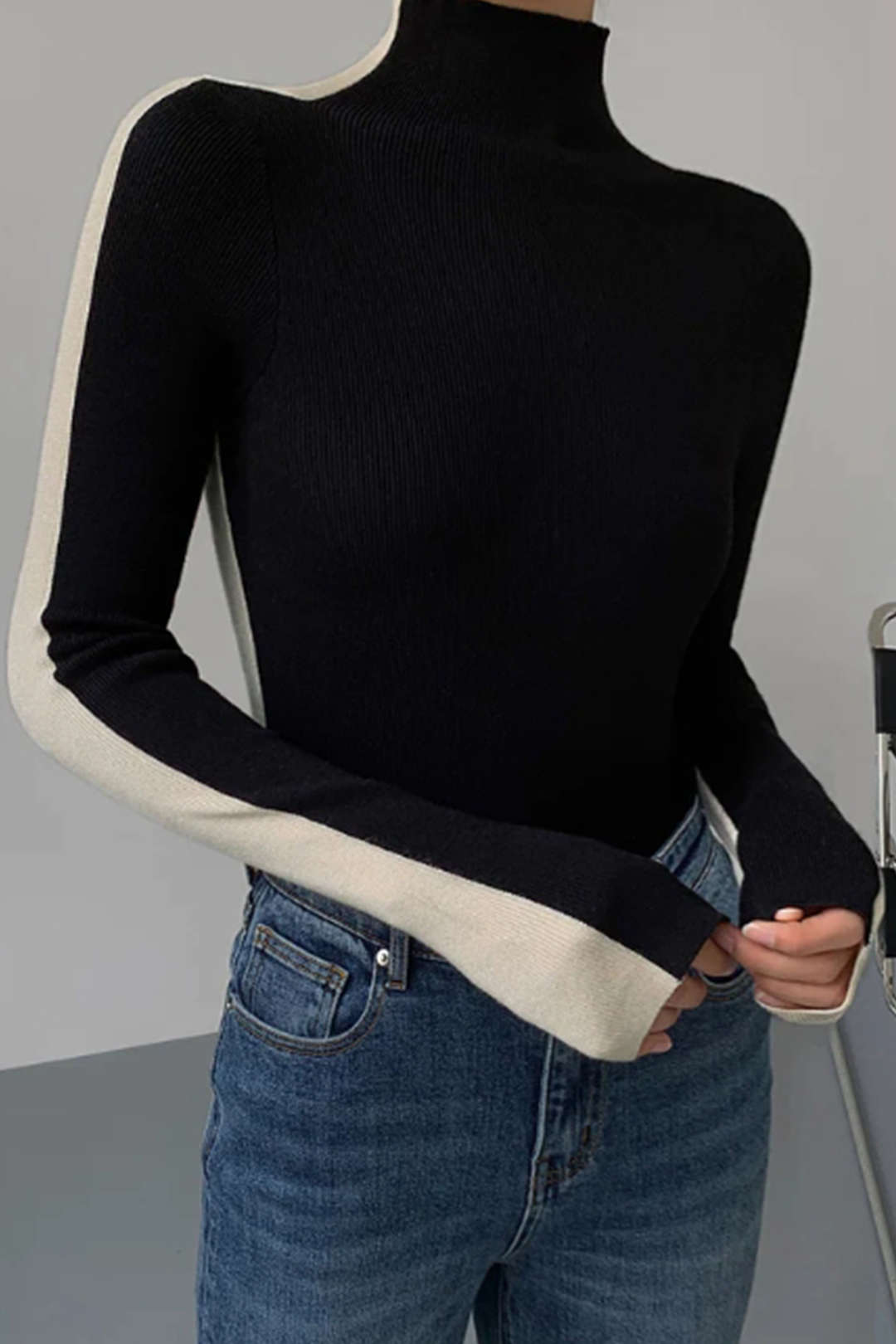 Reversible Colorblock Sleeve Turtleneck Top for Y2K Fashion and Aesthetic Outfits