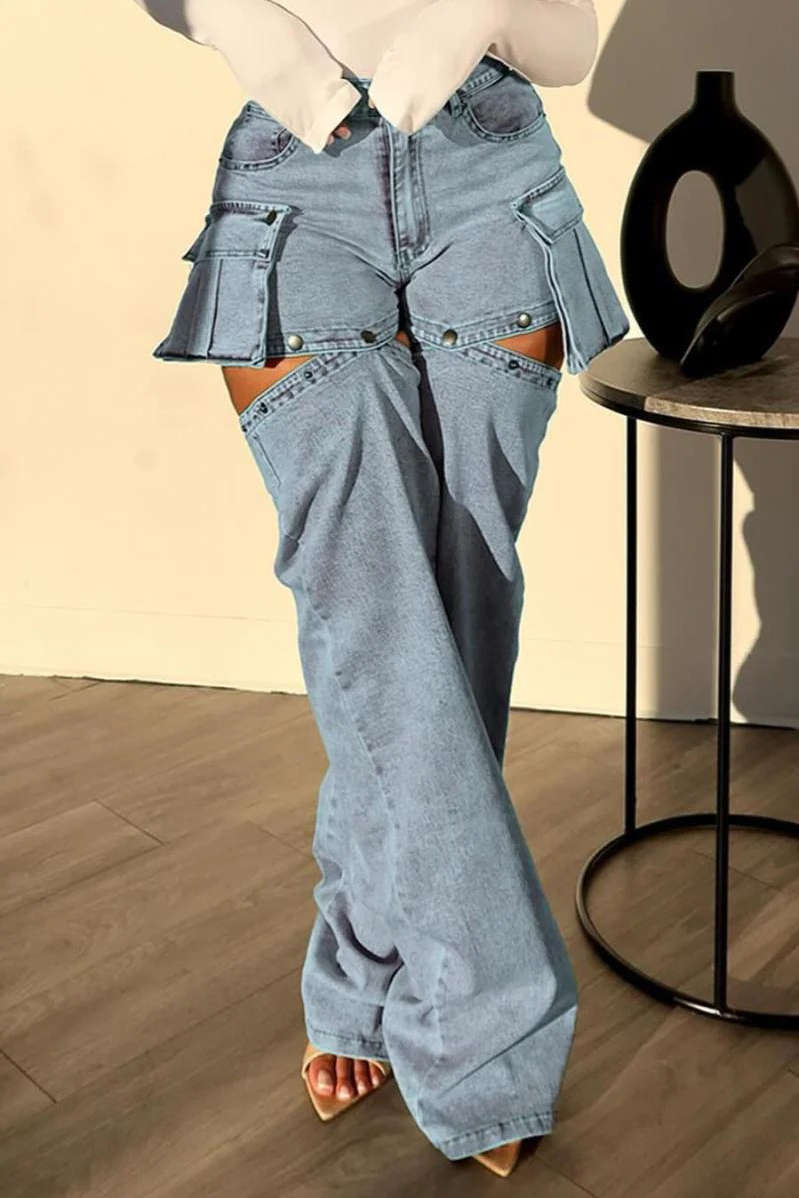 Reversible Wide Leg Jeans with Flap Pockets for Y2K Aesthetic and Grunge Style