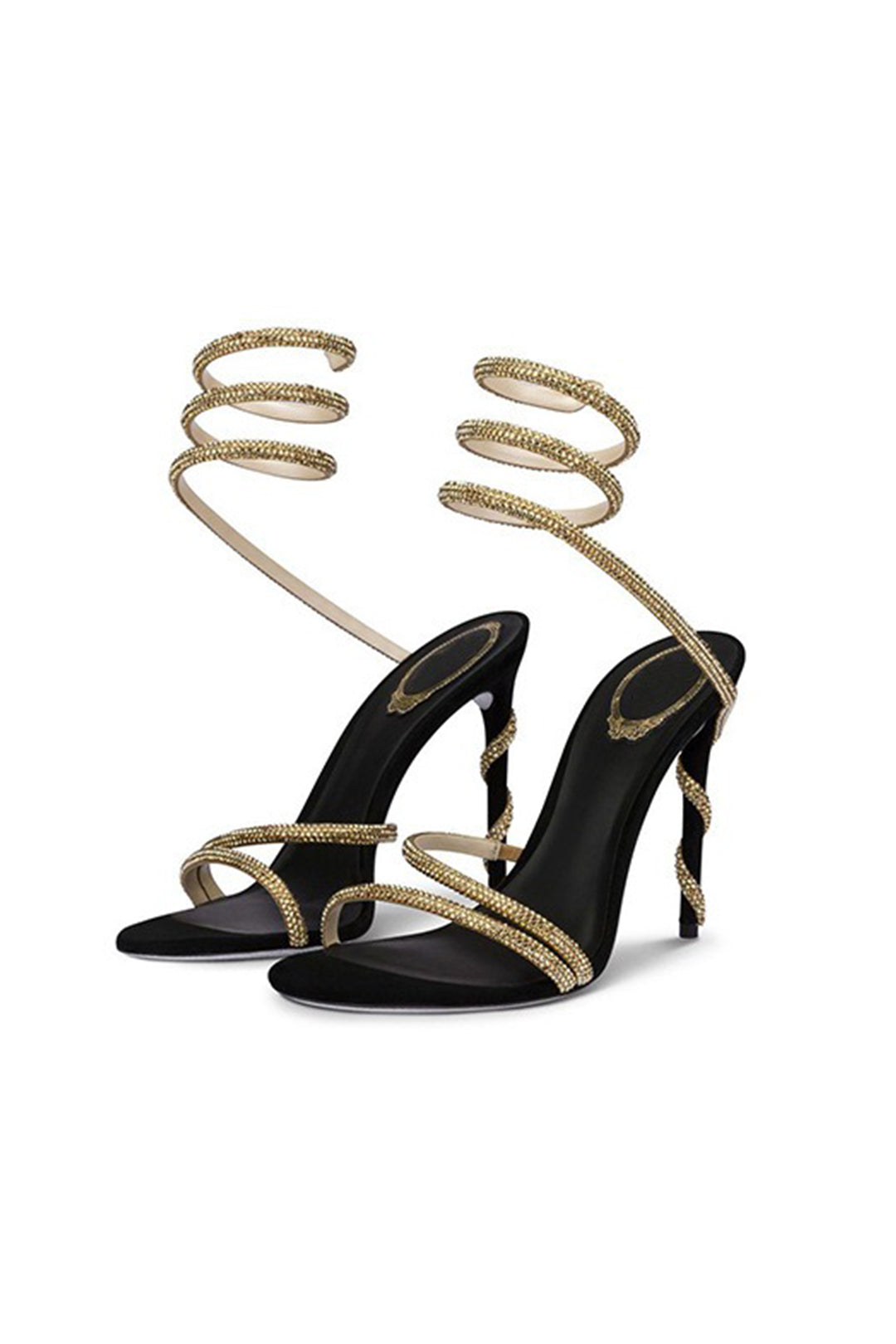 Rhinestone-Embellished Open-Toe High-Heeled Sandals with Calf Strap for Y2K Aesthetic