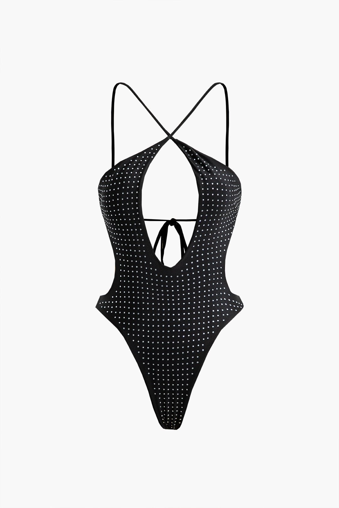 Rhinestone Embellished Tie Back One-Piece Swimsuit for Y2K Fashion and Coquette Aesthetic