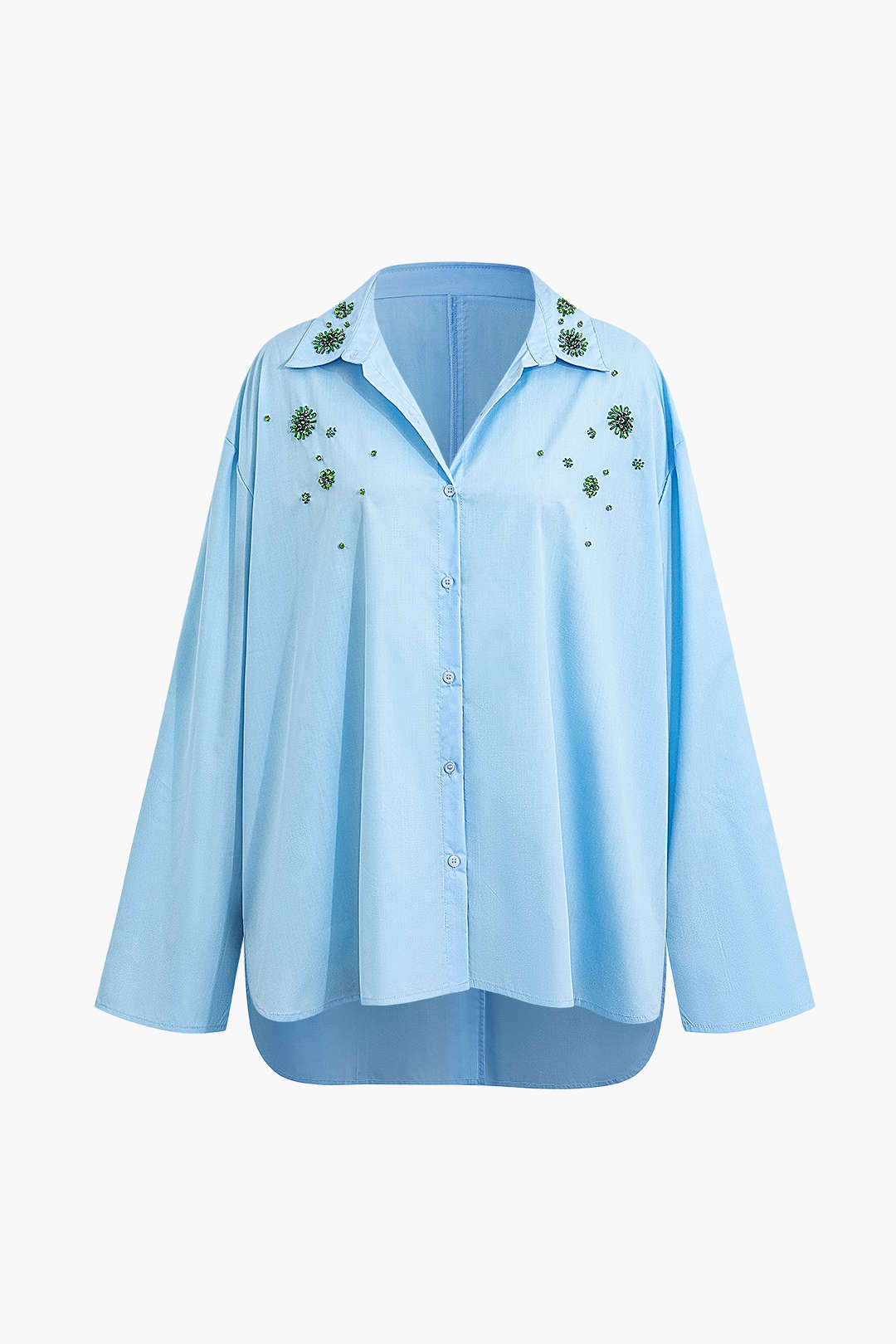 Rhinestone Embellished Y2K Button-Up Shirt for Coquette and Grunge Aesthetic Outfits