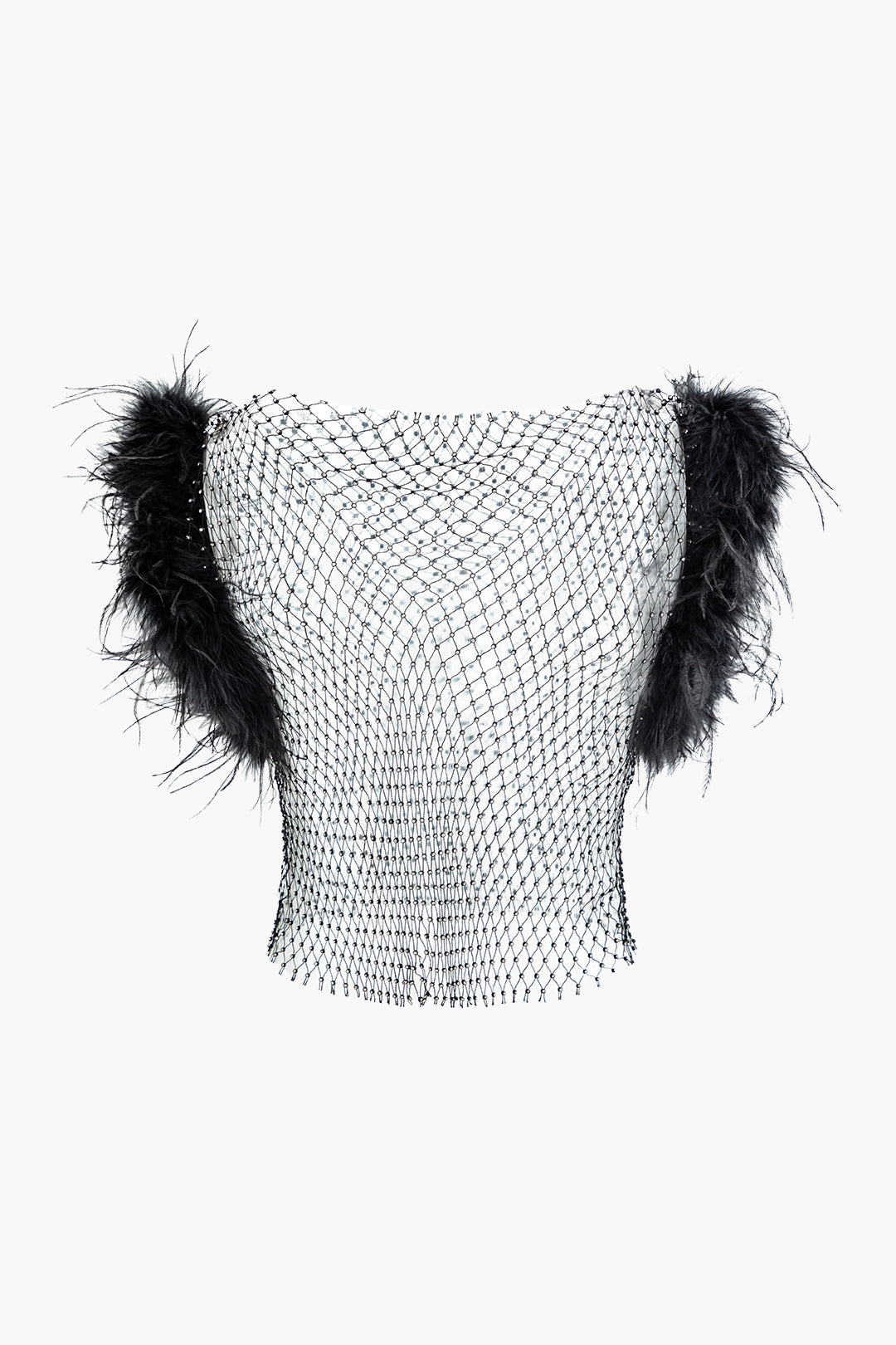 Rhinestone Mesh Fluffy Trim T-Shirt - Y2K Aesthetic Cute Top for Coquette Style Outfits