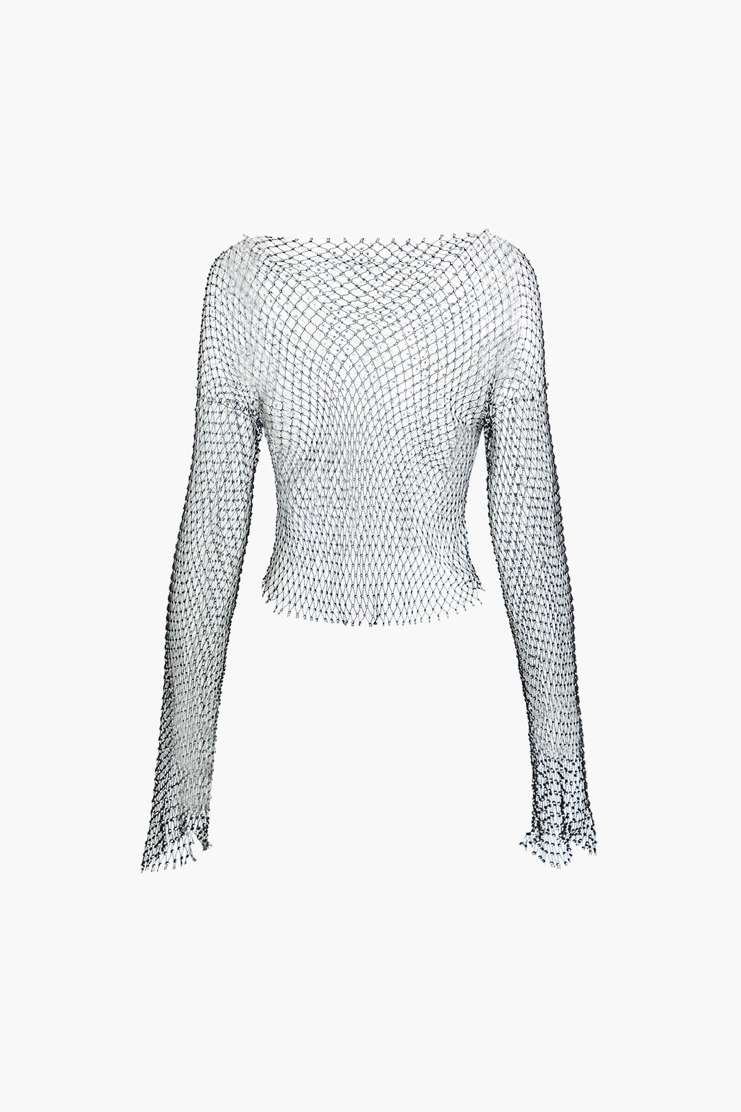 Rhinestone Sheer Net Long Sleeve Top - Y2K Aesthetic Cute Top for Grunge and Coquette Styles