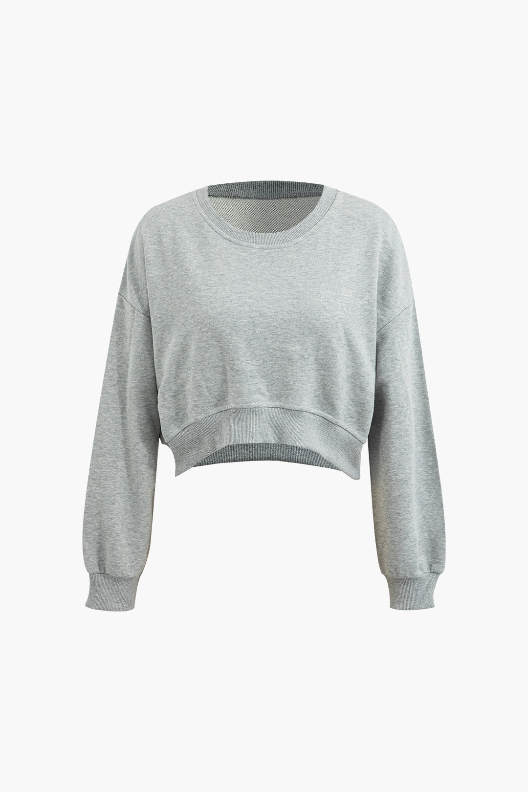 Ribbed Trim Round Neck Long Sleeve Y2K Crop Sweatshirt for Coquette and Grunge Aesthetics