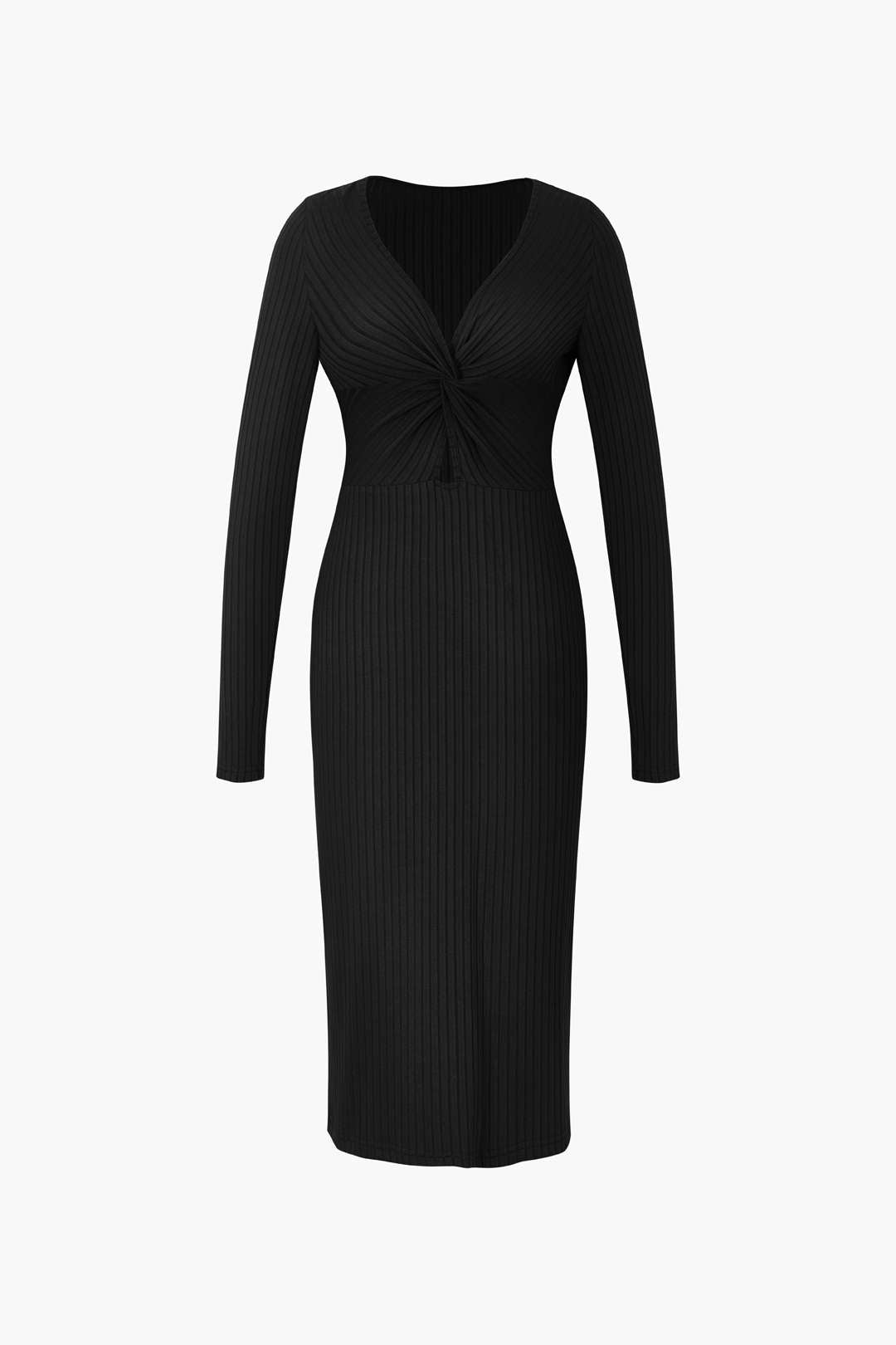 Ribbed Twist Detail Long Sleeve Midi Dress - Y2K Aesthetic Fashion for Effortless Style