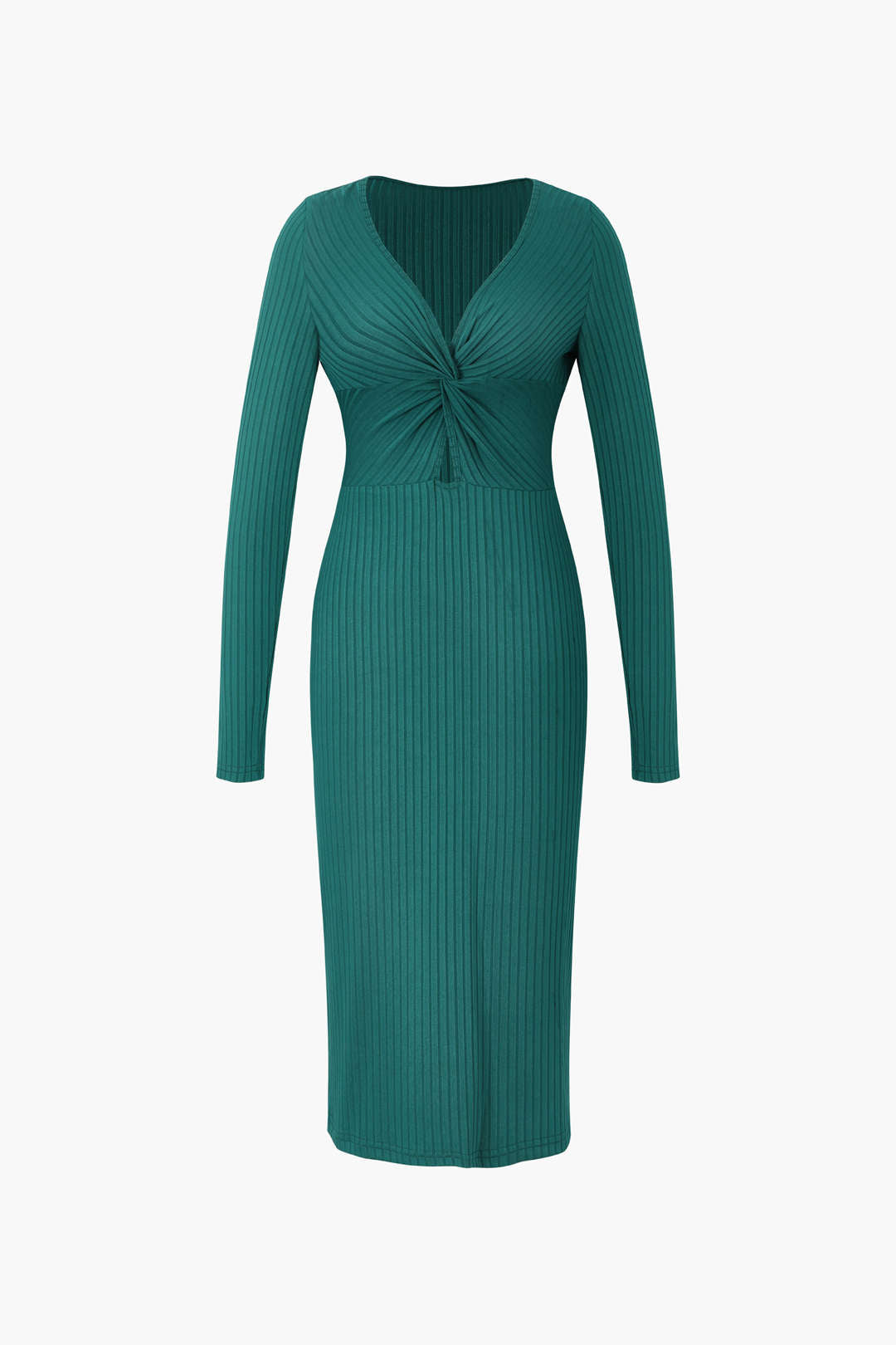 Ribbed Twist Detail Long Sleeve Midi Dress - Y2K Aesthetic Fashion for Effortless Style