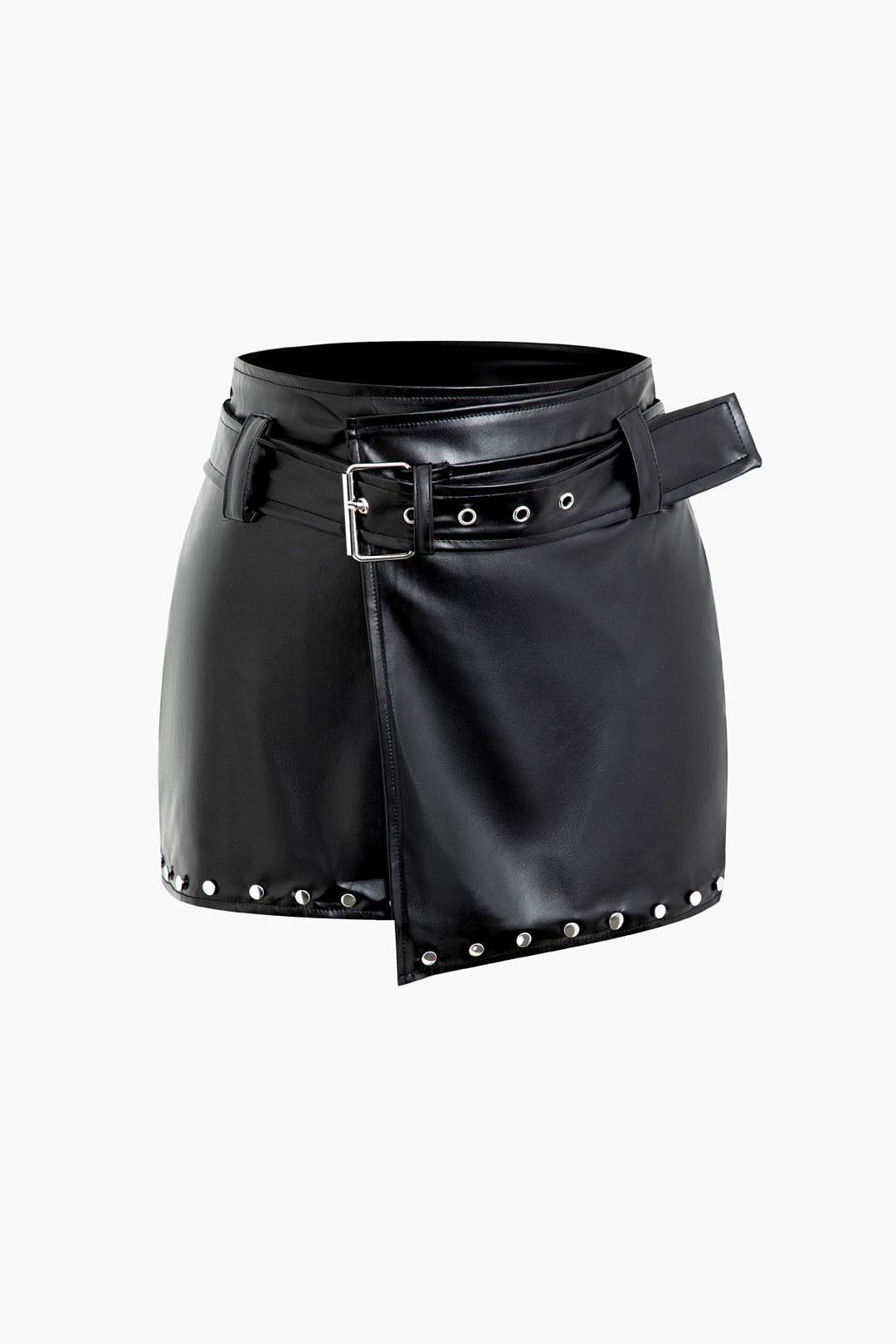 Rivet Faux Leather Belted Mini Skirt - Y2K Grunge Aesthetic Fashion Essential