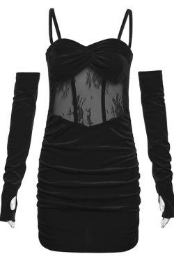 Ruched Backless Cami Mini Dress with Velvet Gloves - Y2K Fashion Statement Piece