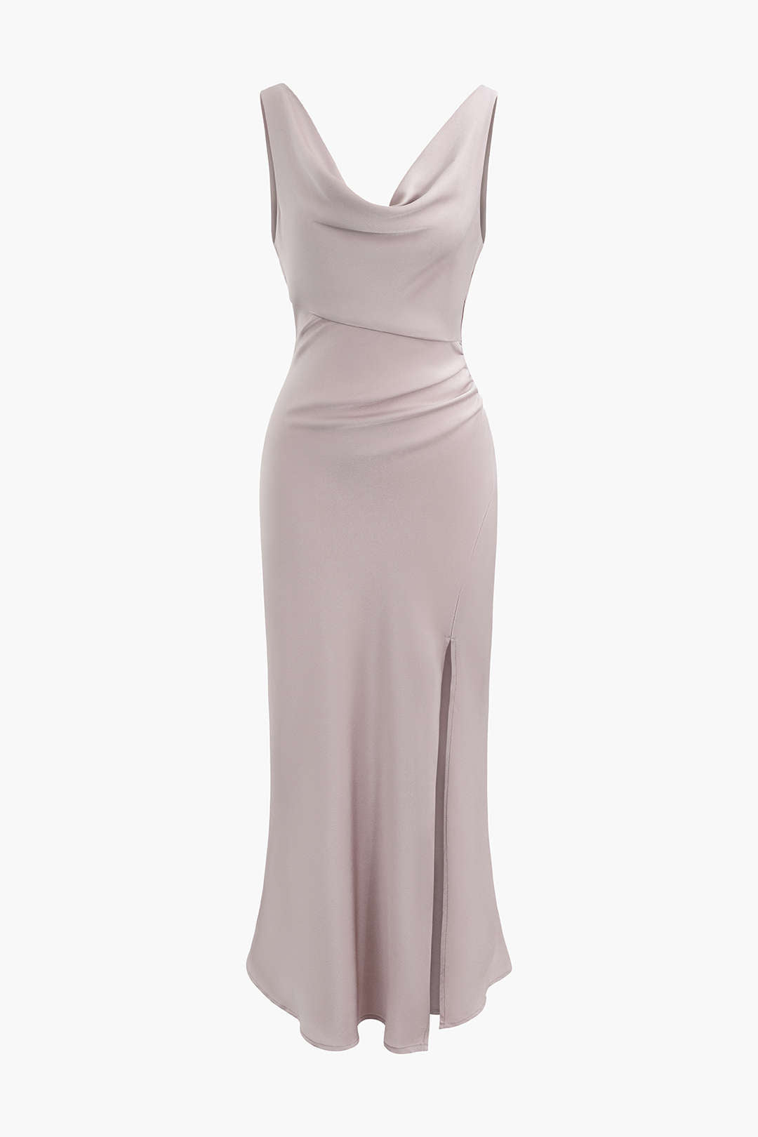 Ruched Cowl Neck Sleeveless Slit Maxi Dress - Y2K Aesthetic Evening Gown for Chic Style