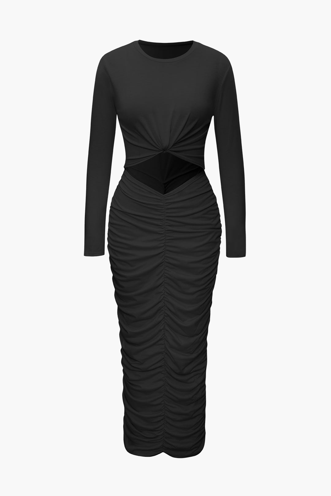 Ruched Cut Out Long Sleeve Maxi Dress - Y2K Aesthetic Fashion for Effortless Style